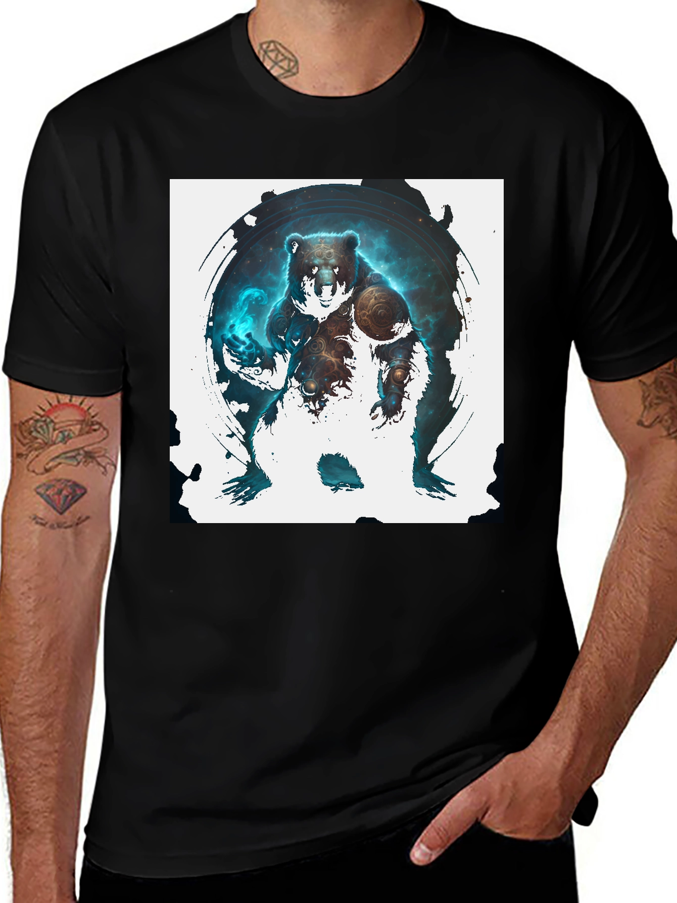 Cosmic Bear Graphic Tee - Black Cotton Blend
