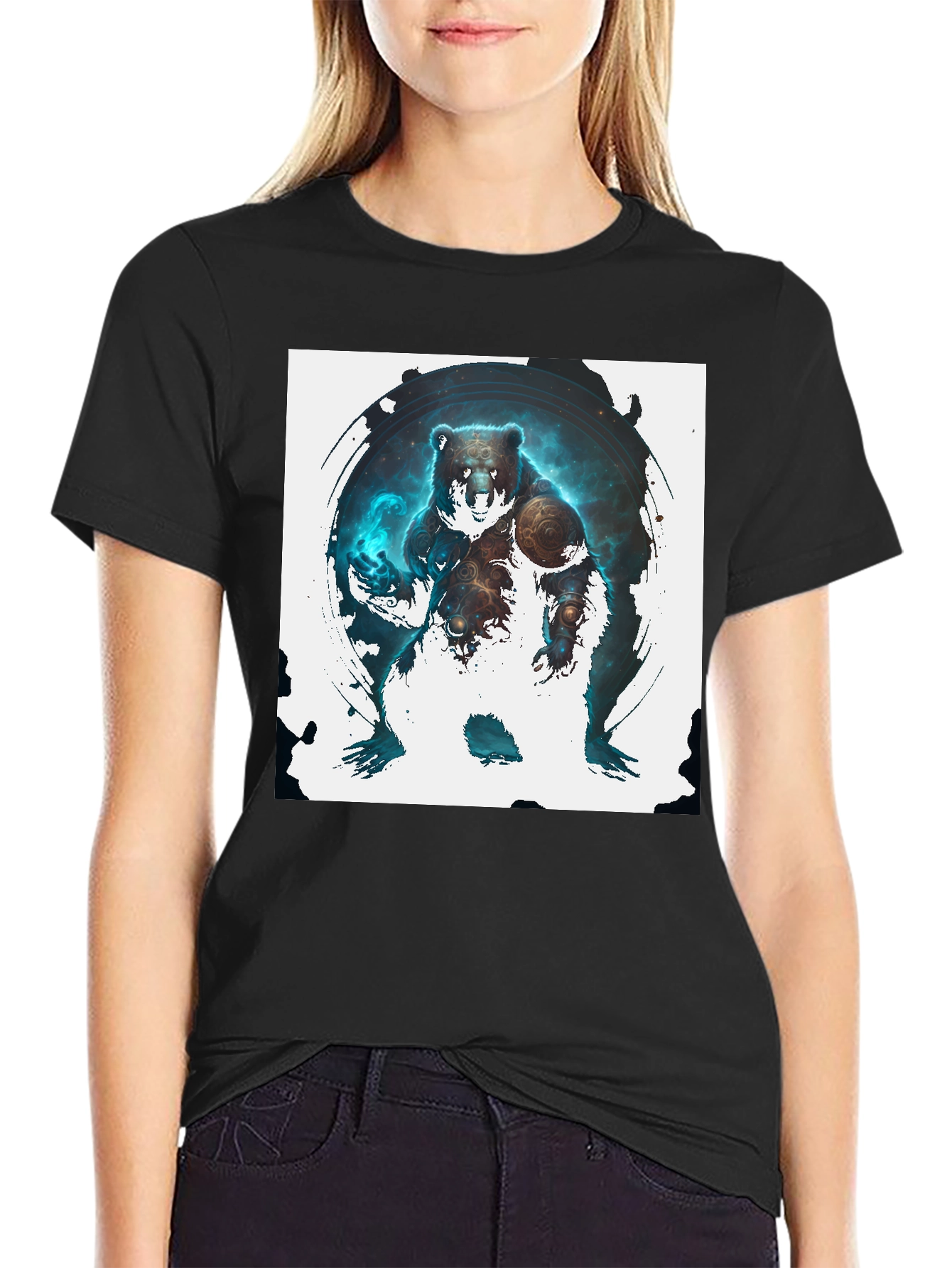 Cosmic Bear Graphic Tee - Black Cotton Blend