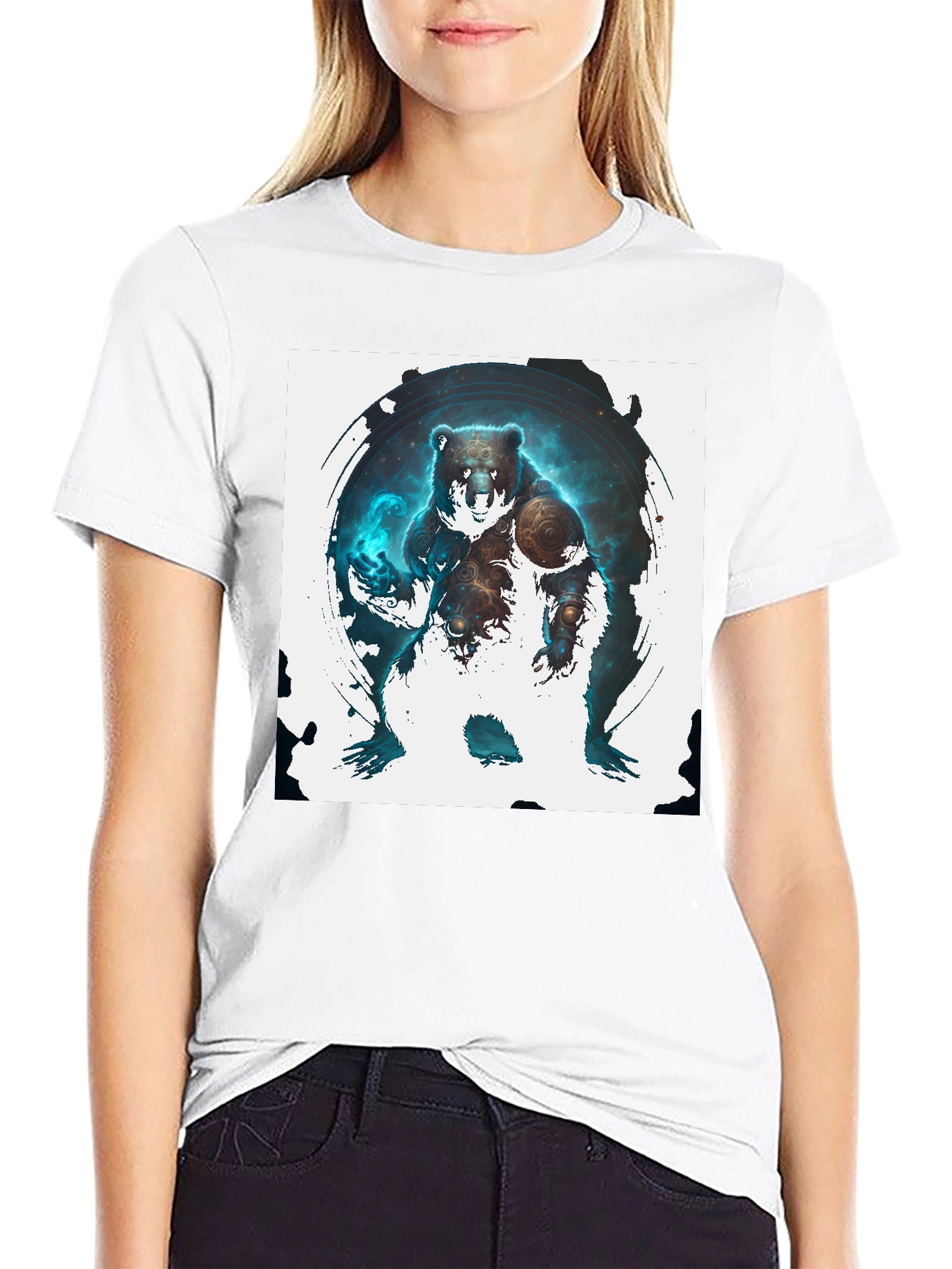 Cosmic Bear Graphic Tee - Black Cotton Blend