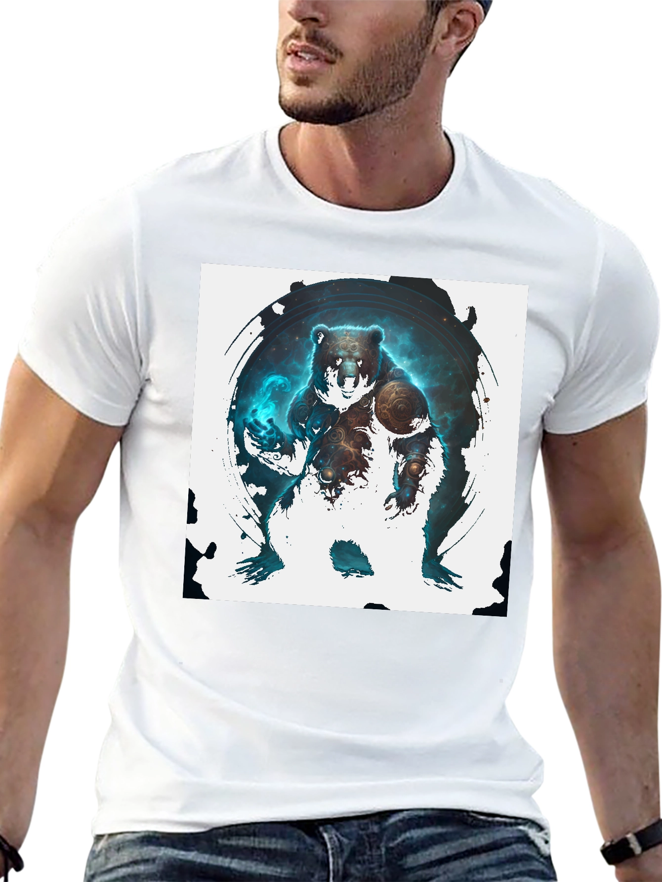 Cosmic Bear Graphic Tee - Black Cotton Blend