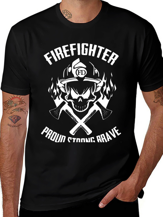 Firefighter Skull Graphic T-Shirt - Proud Strong Brave