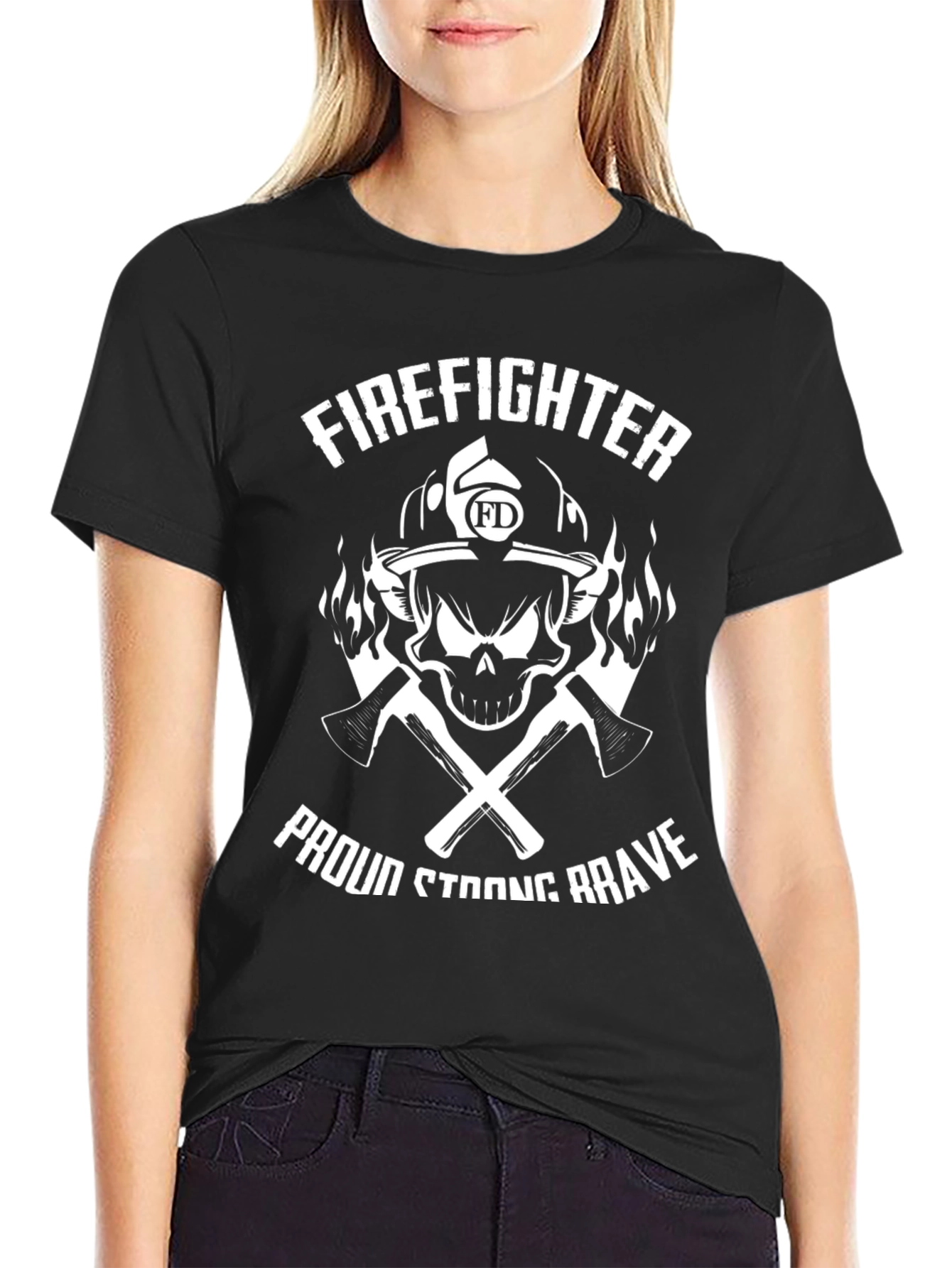 Firefighter Skull Graphic T-Shirt - Proud Strong Brave