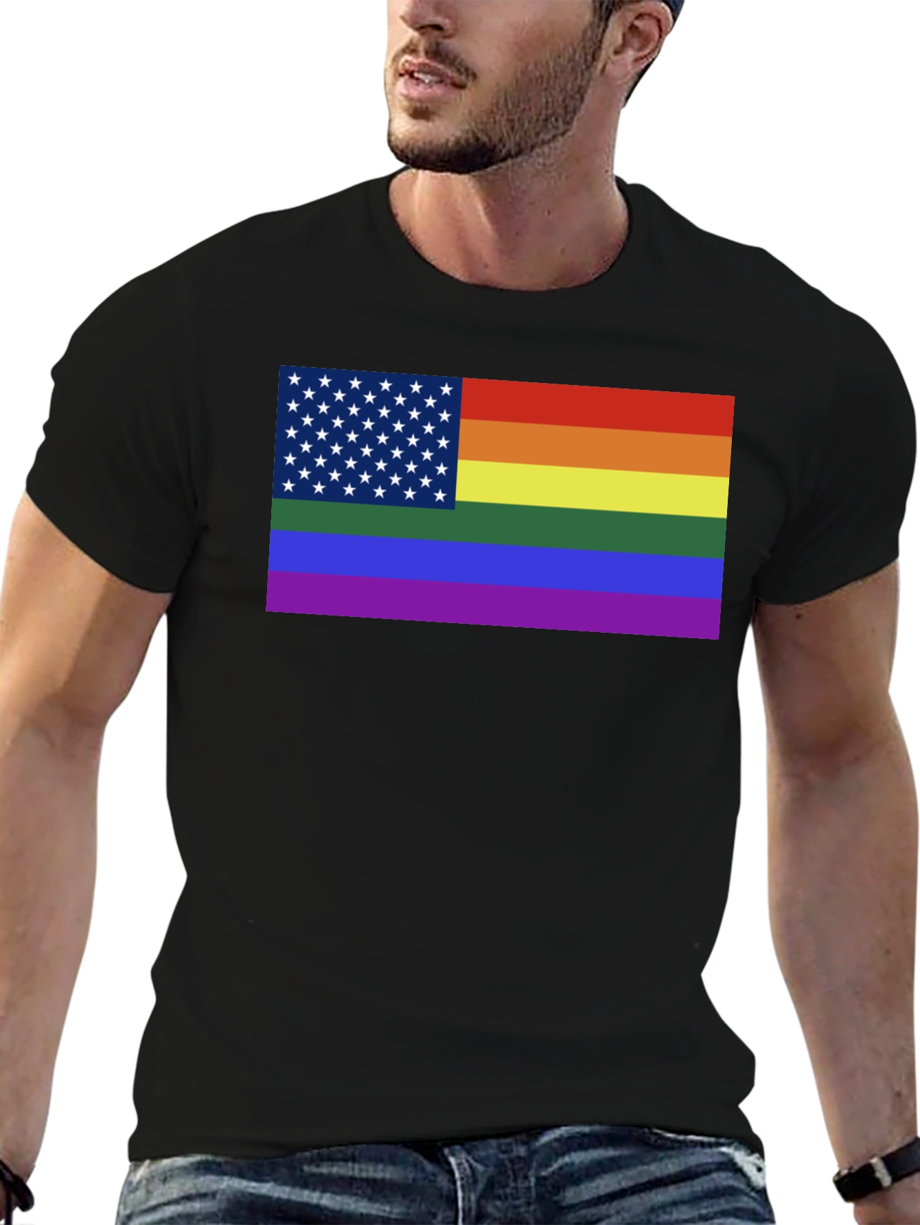 Pride Flag USA Tee - Unisex Black T-Shirt