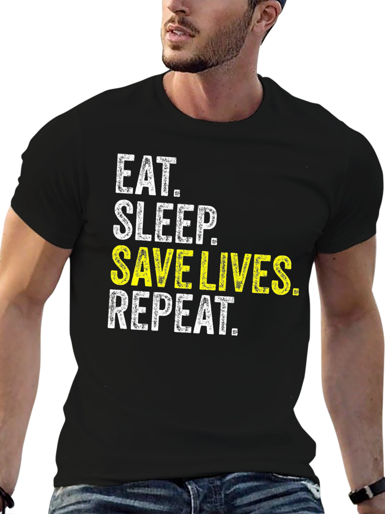Eat Sleep Save Lives Repeat T-Shirt - Black
