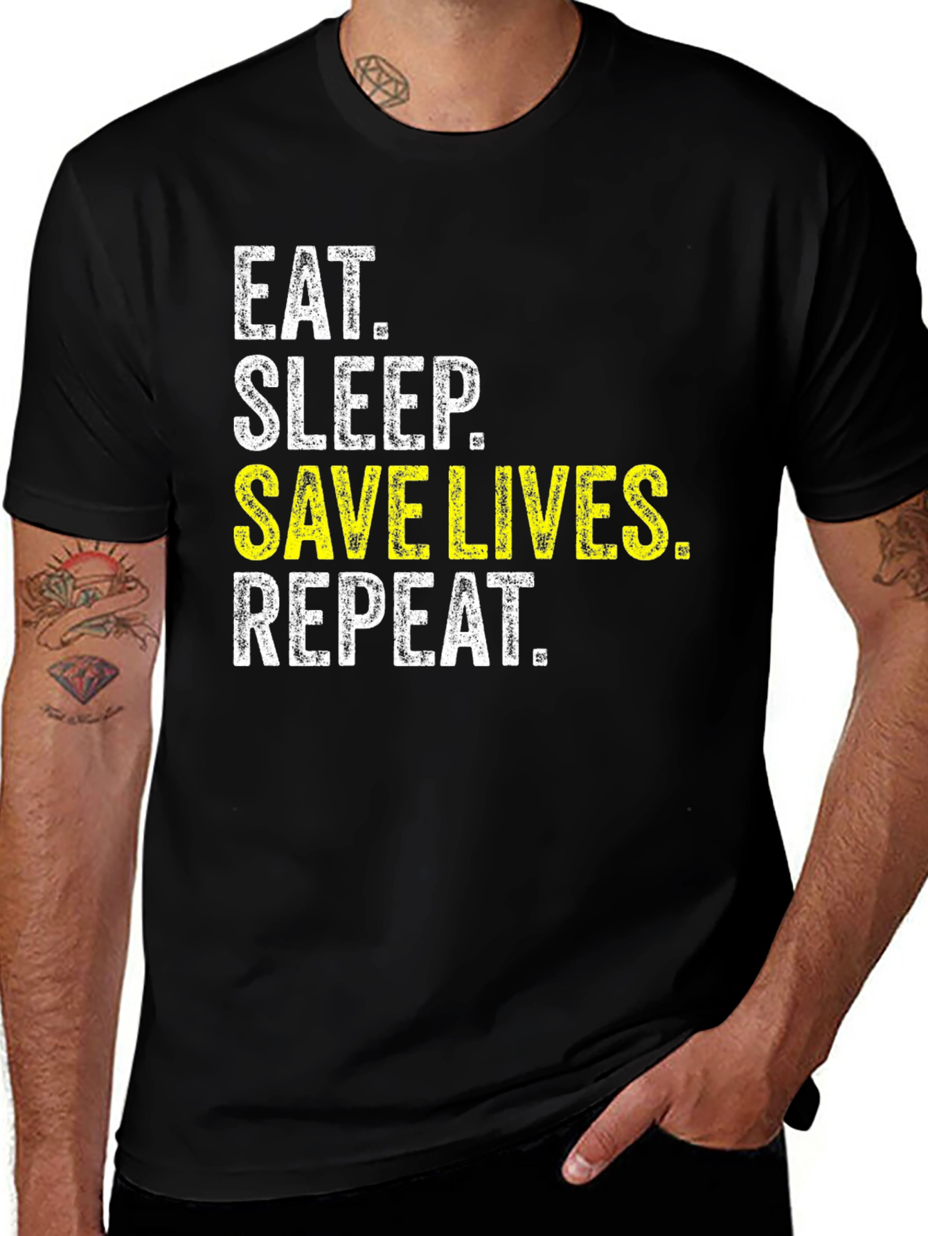 Eat Sleep Save Lives Repeat T-Shirt - Black