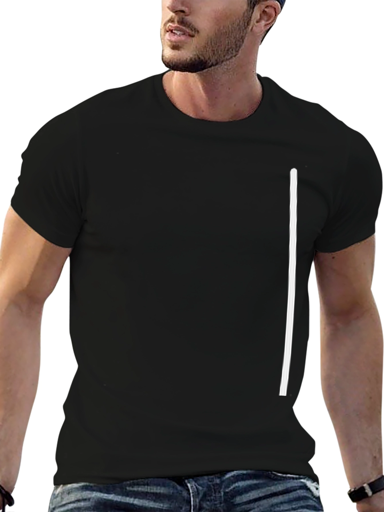 Mens Black T-Shirt with White Accent Line