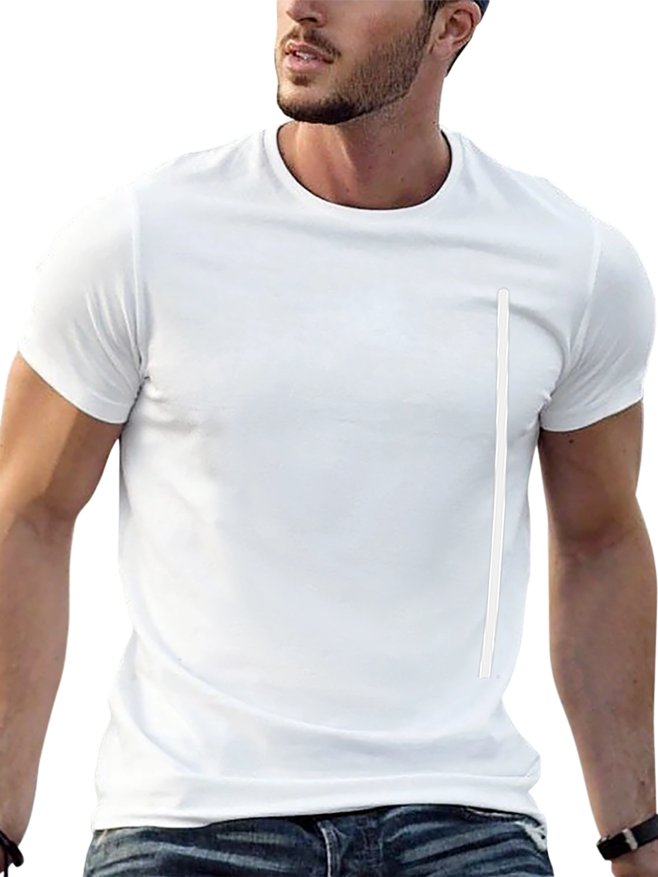 Mens Black T-Shirt with White Accent Line