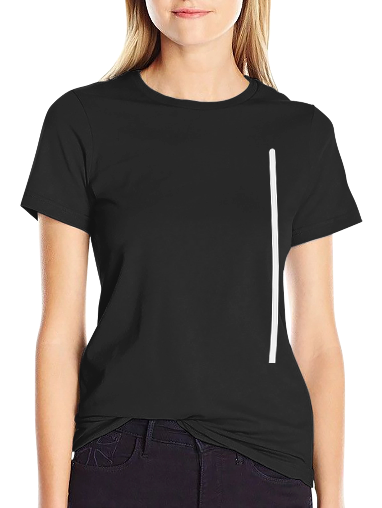 Mens Black T-Shirt with White Accent Line