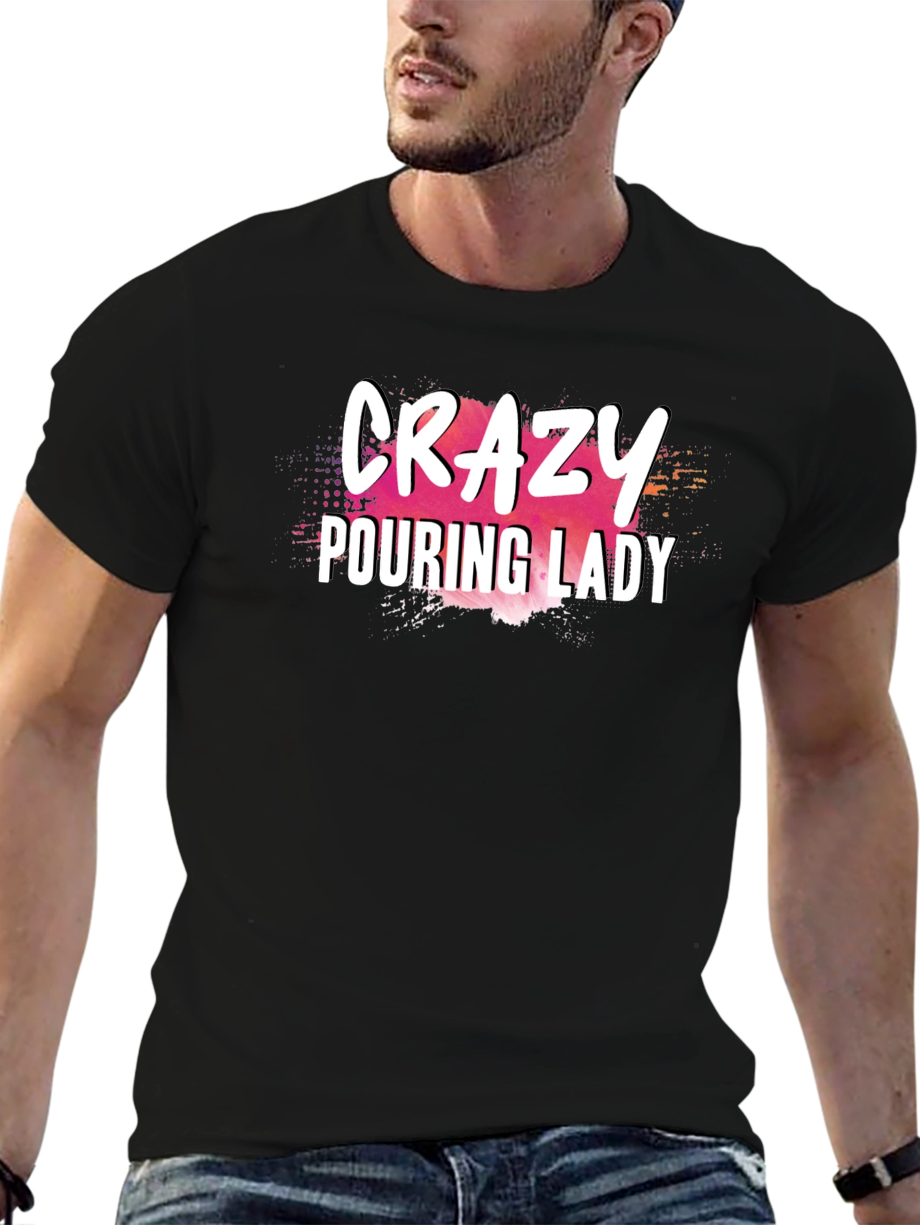Crazy Pouring Lady Graphic Tee - Black