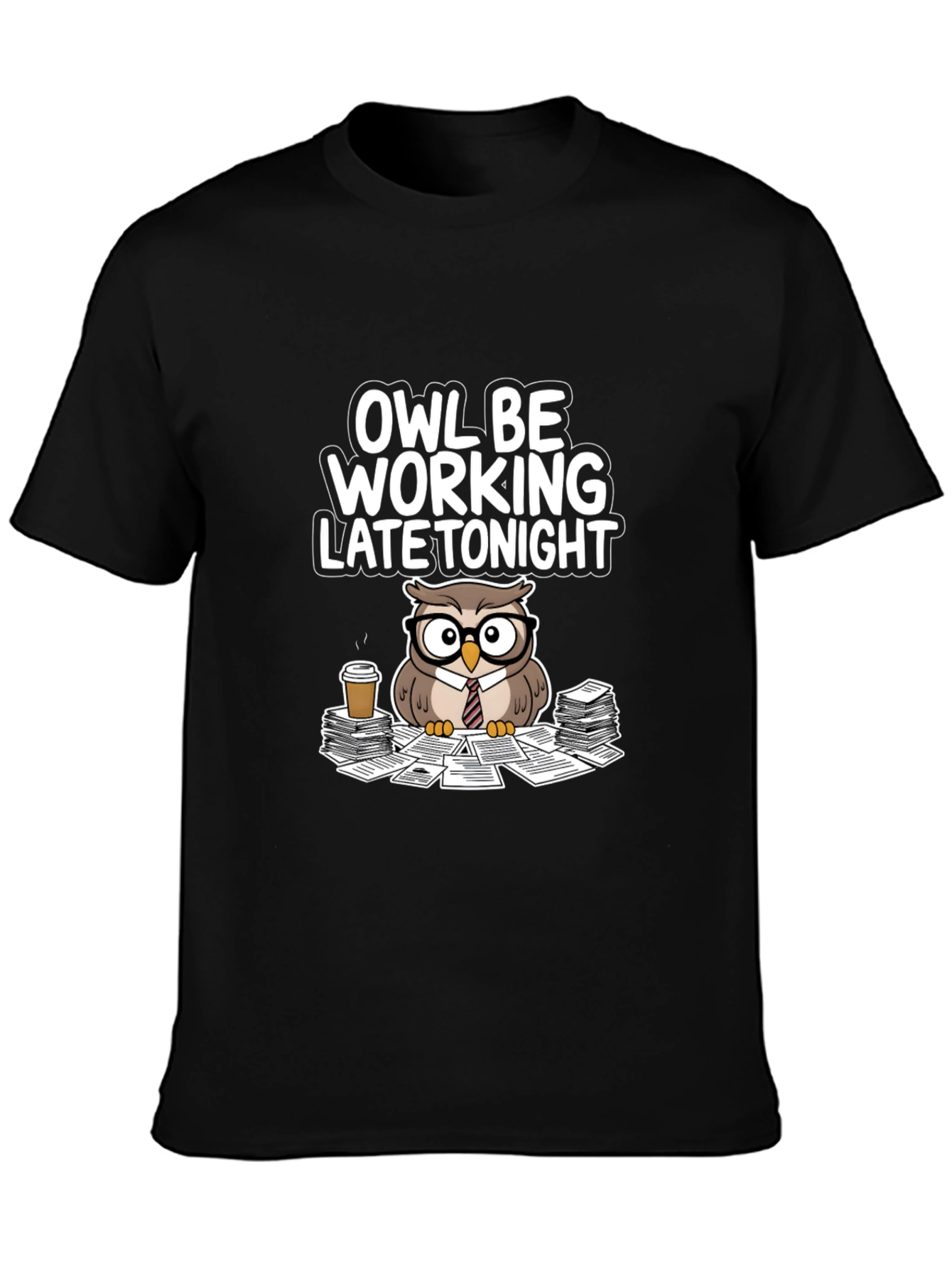 Owl Be Working Late Tonight Black T-Shirt
