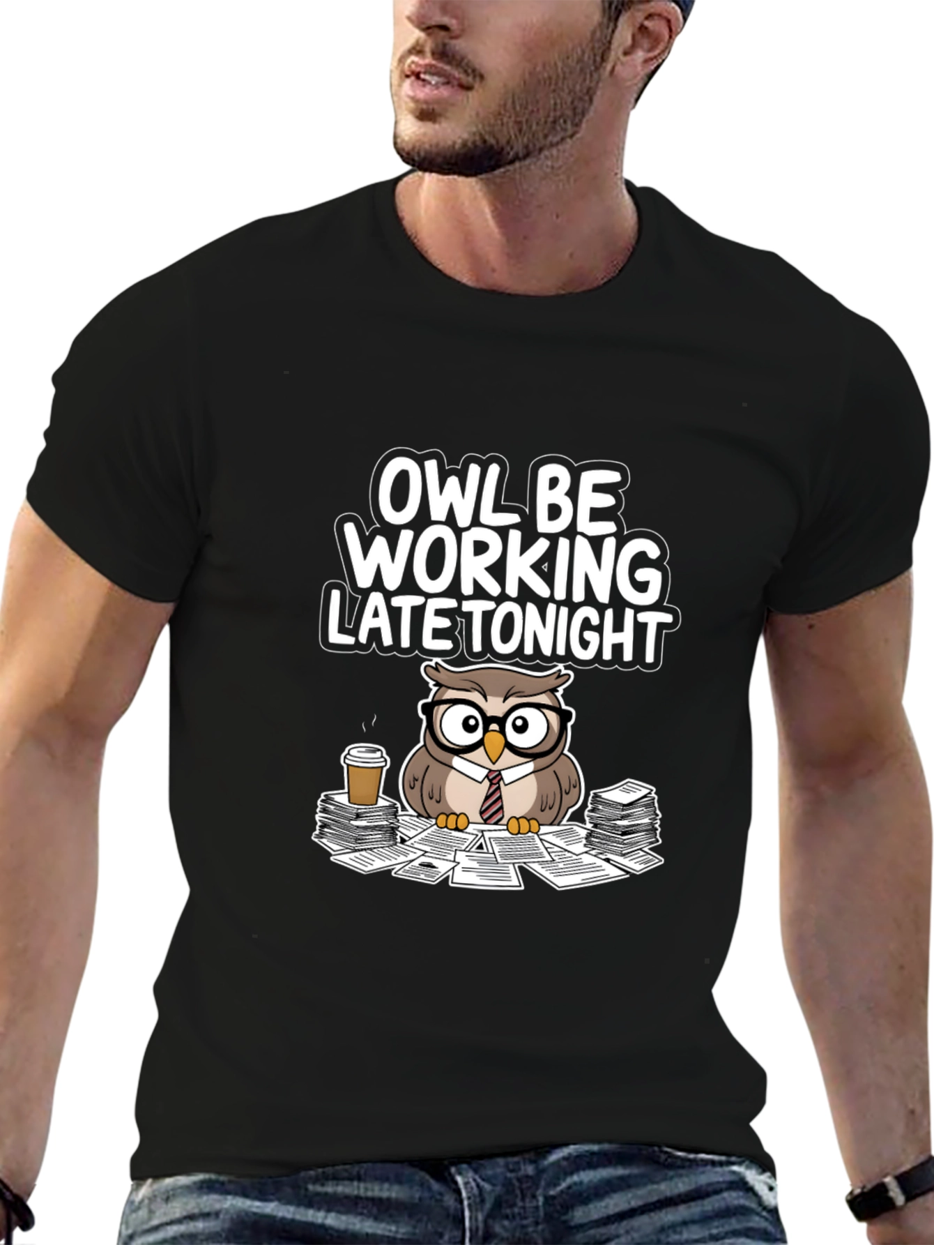 Owl Be Working Late Tonight Black T-Shirt