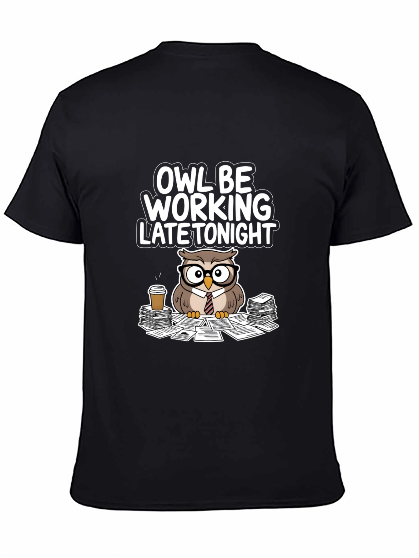 Owl Be Working Late Tonight Black T-Shirt