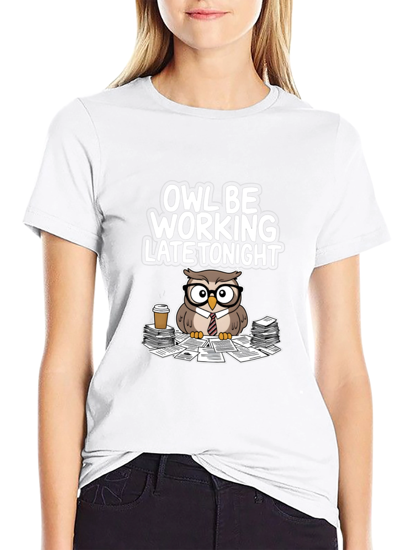 Owl Be Working Late Tonight Black T-Shirt