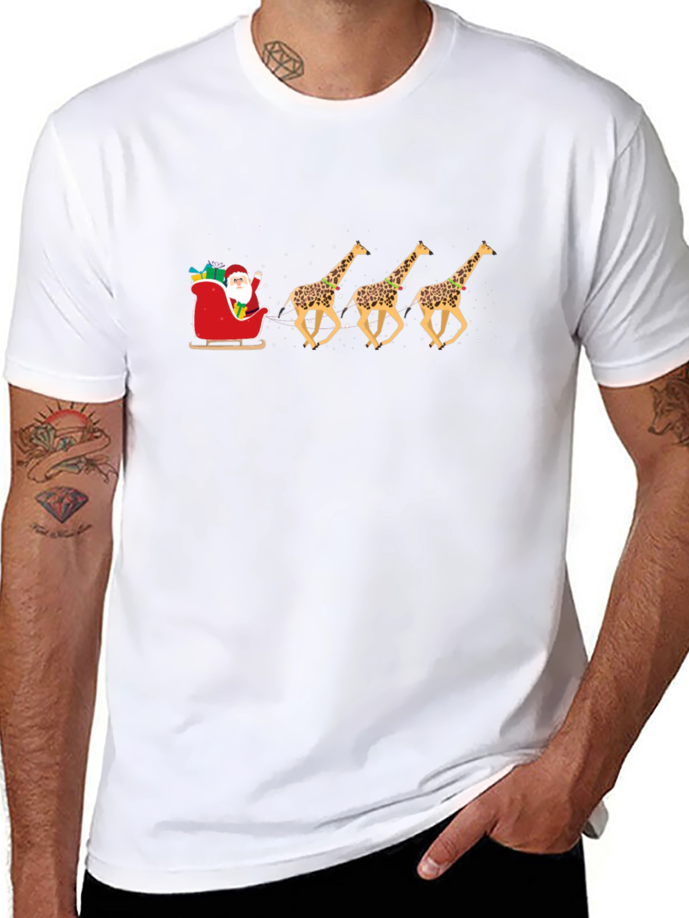 Santas Giraffe Sleigh T-Shirt - Holiday Fun