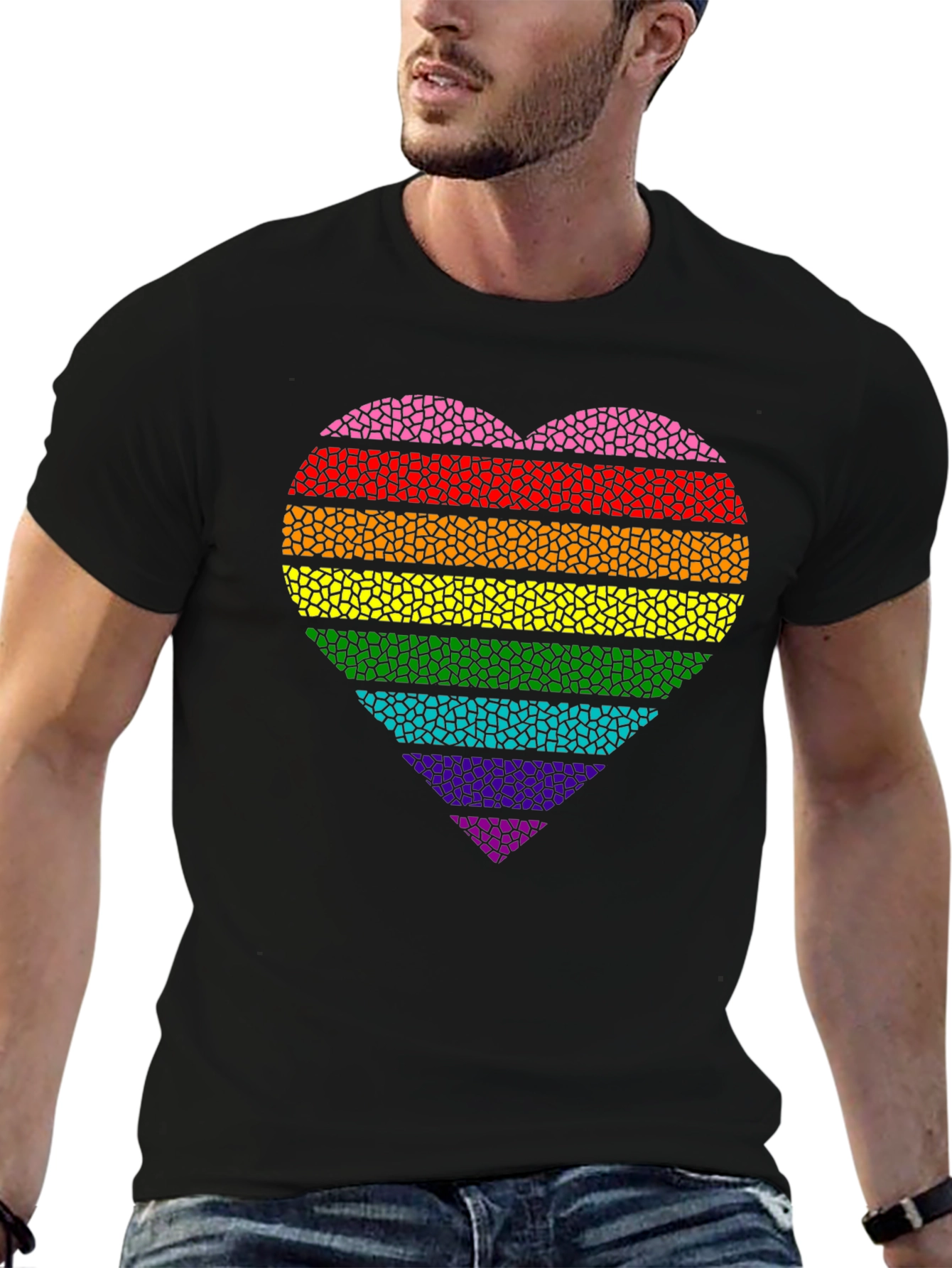 Rainbow Pride Heart T-Shirt - Black
