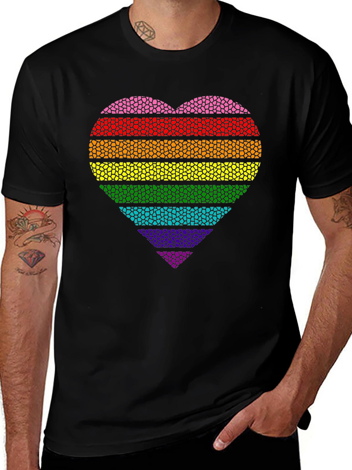 Rainbow Pride Heart T-Shirt - Black