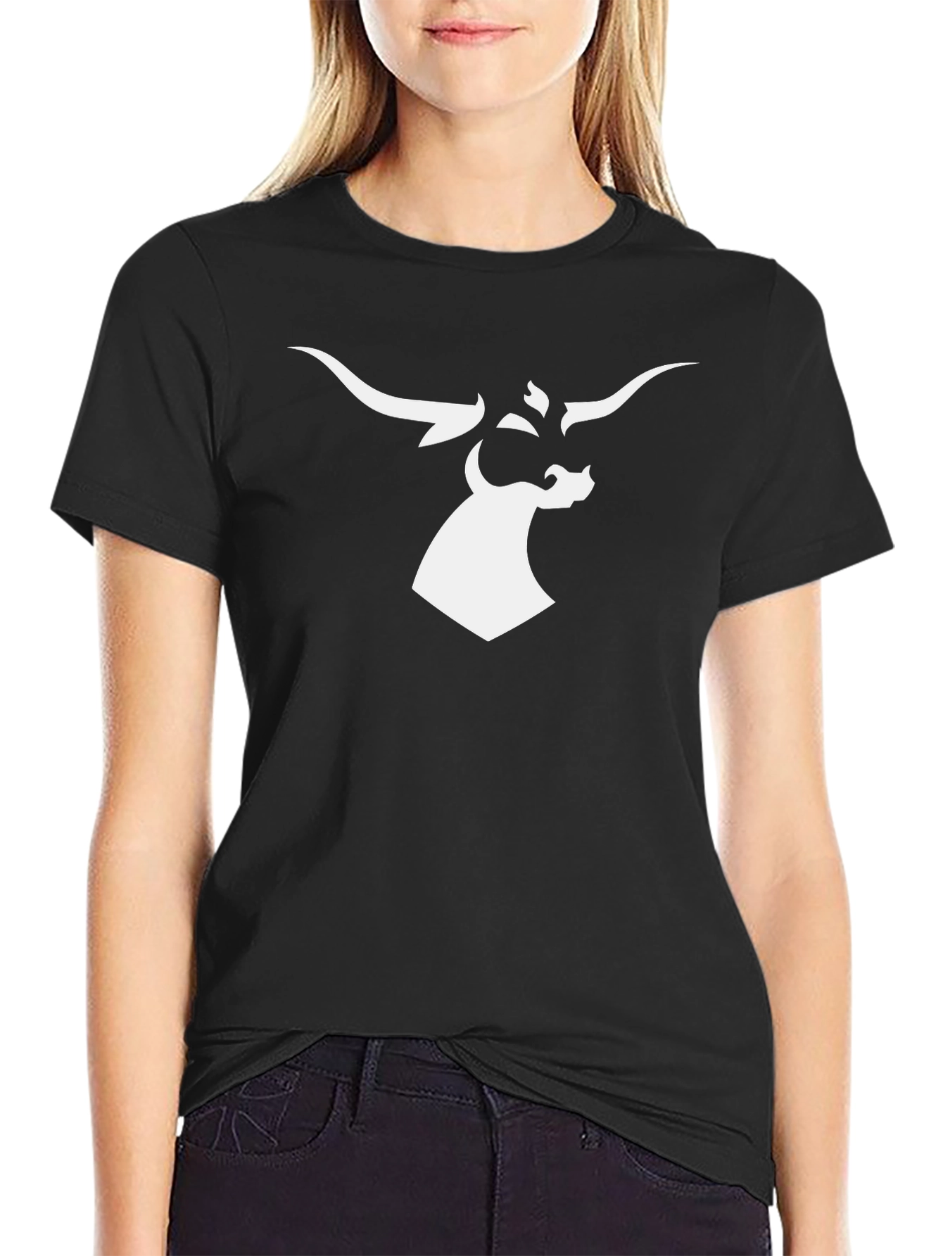 Black T-Shirt with White Bull Graphic Tee