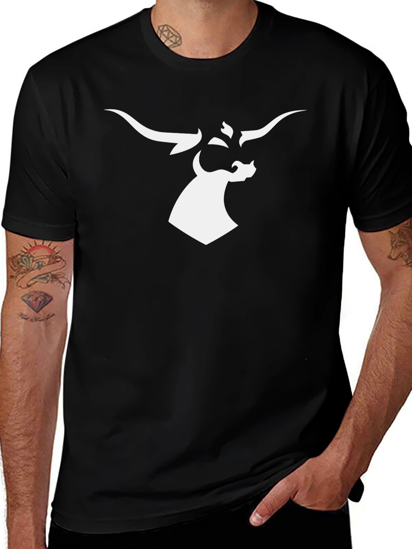 Black T-Shirt with White Bull Graphic Tee