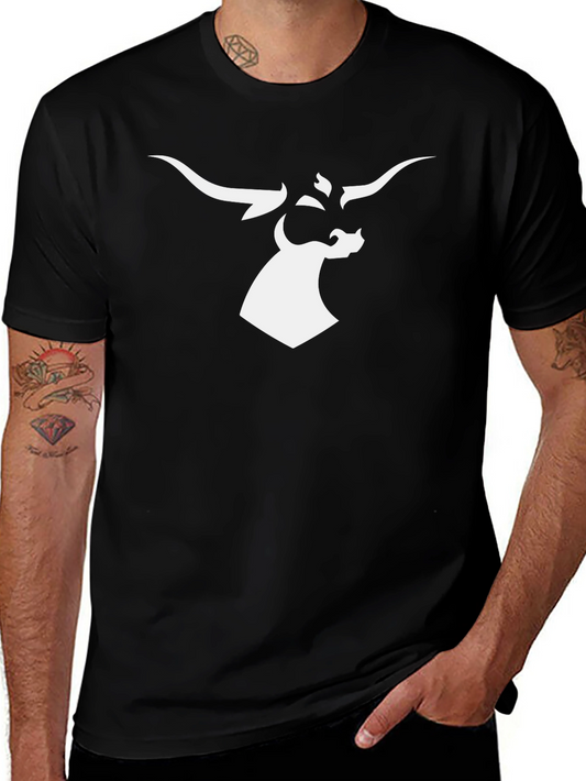 Black T-Shirt with White Bull Graphic Tee
