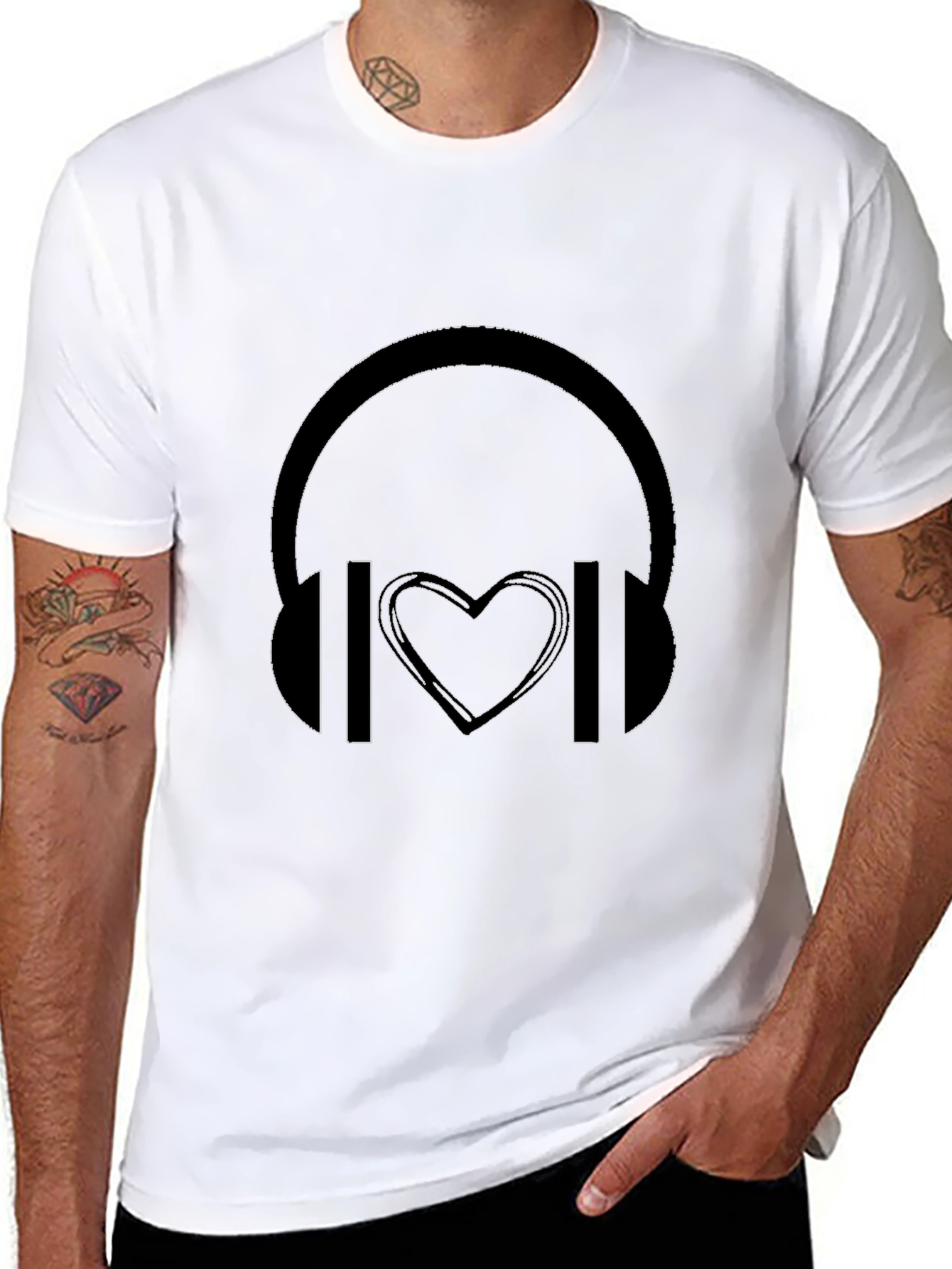 Headphones Heartbeat Black Graphic Tee