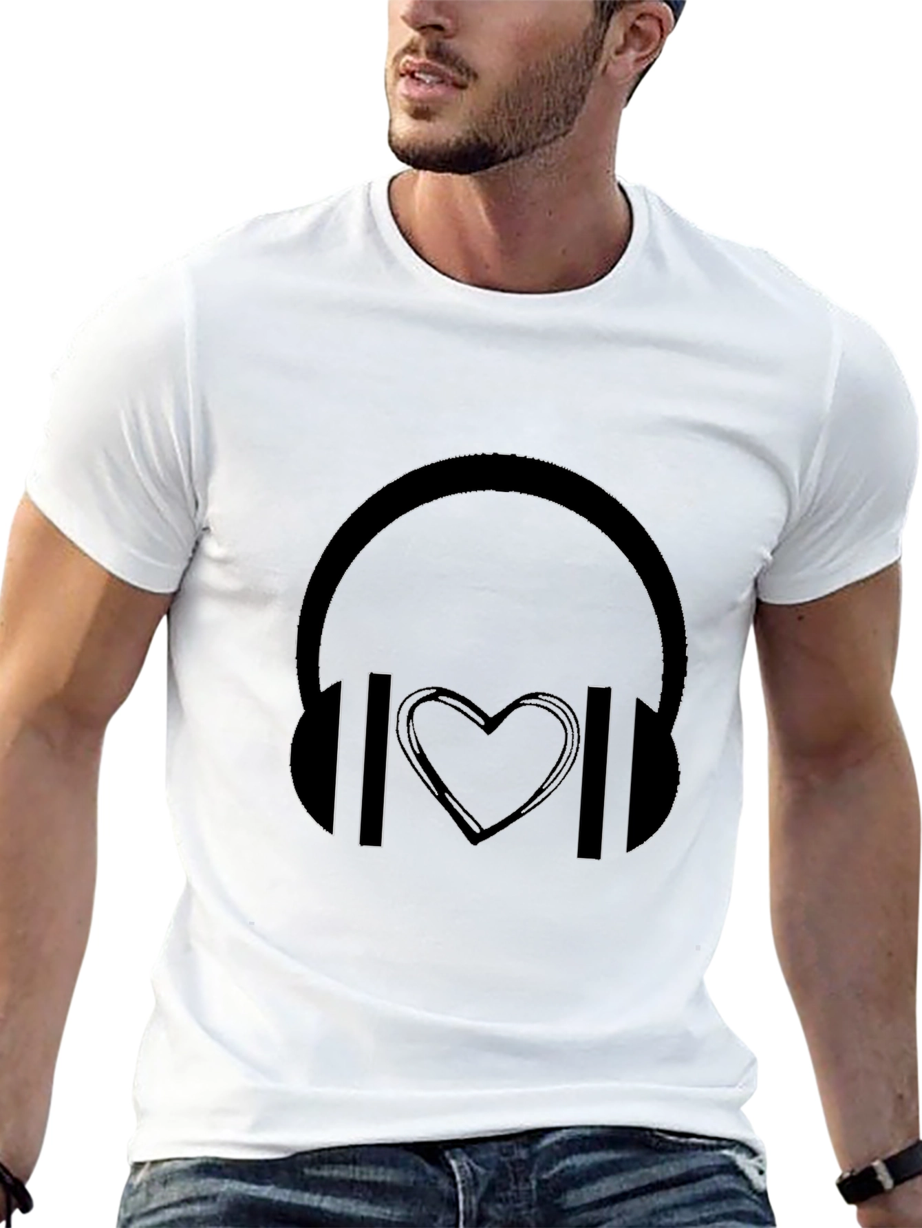 Headphones Heartbeat Black Graphic Tee