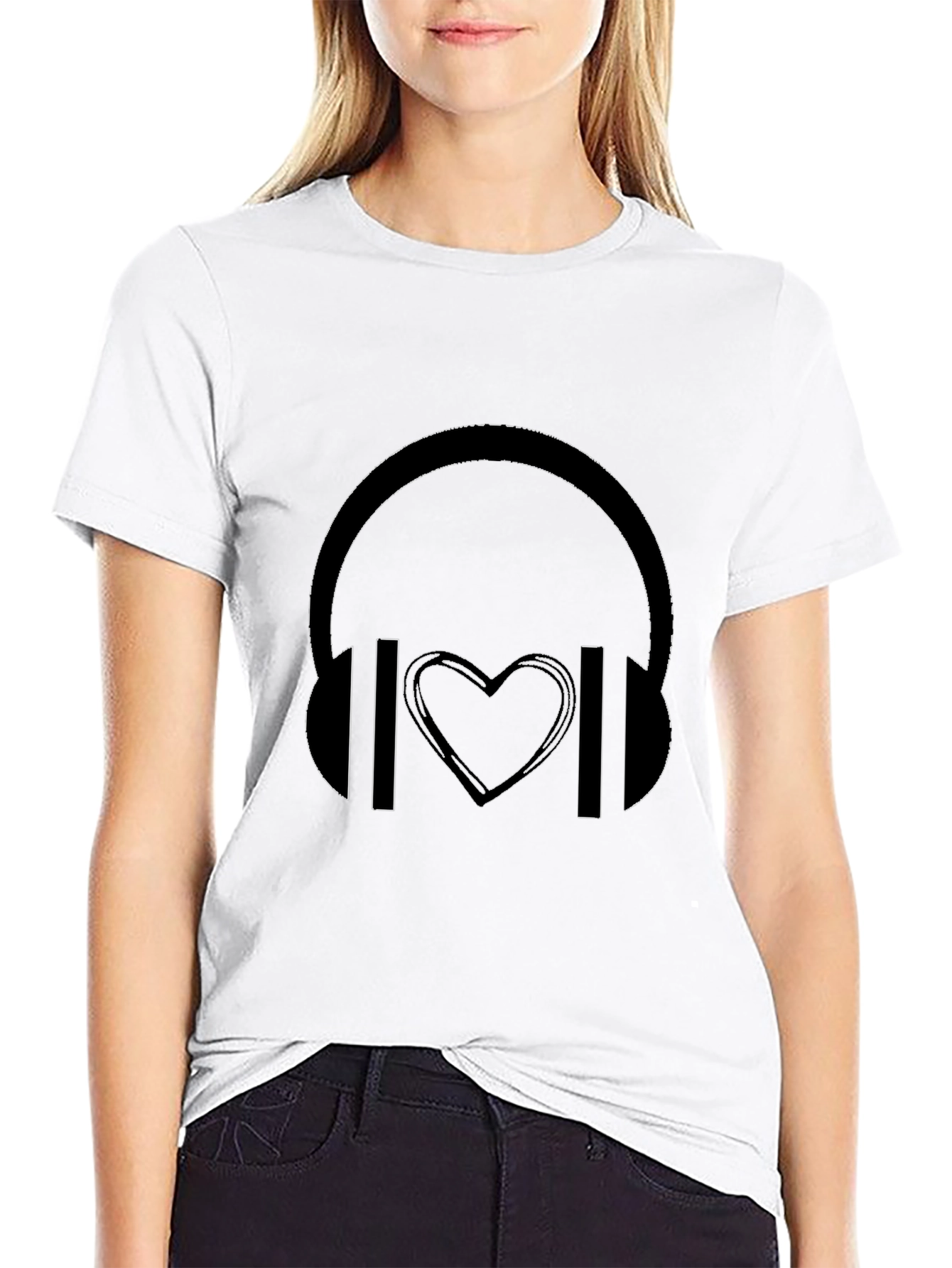 Headphones Heartbeat Black Graphic Tee