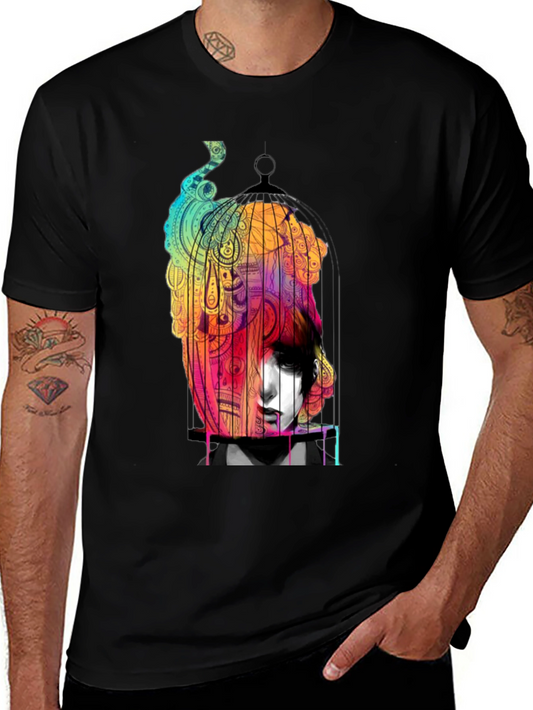 Artistic Caged Soul Black Graphic T-Shirt