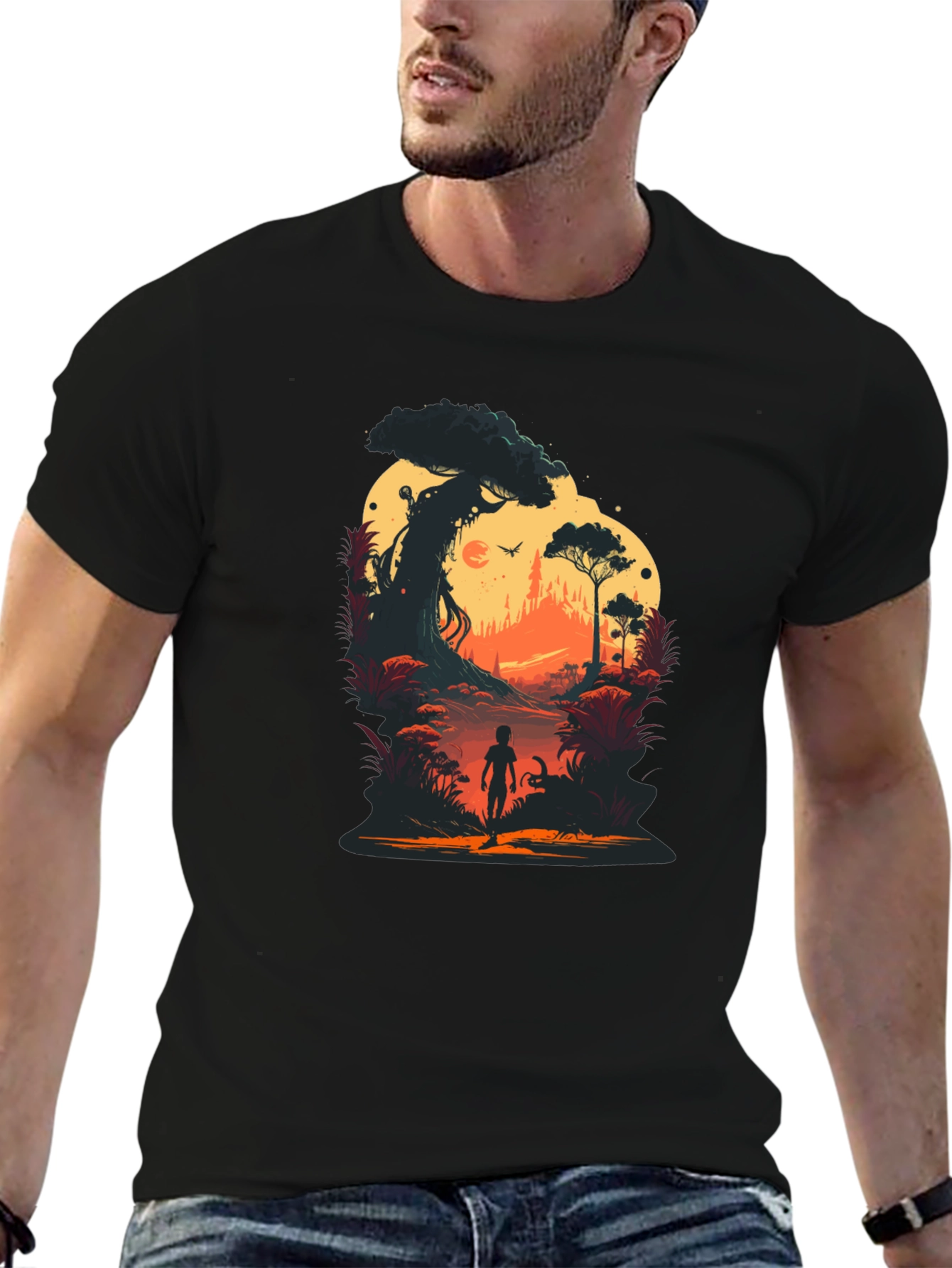 Sunset Forest Graphic Tee - Unique Silhouette Design