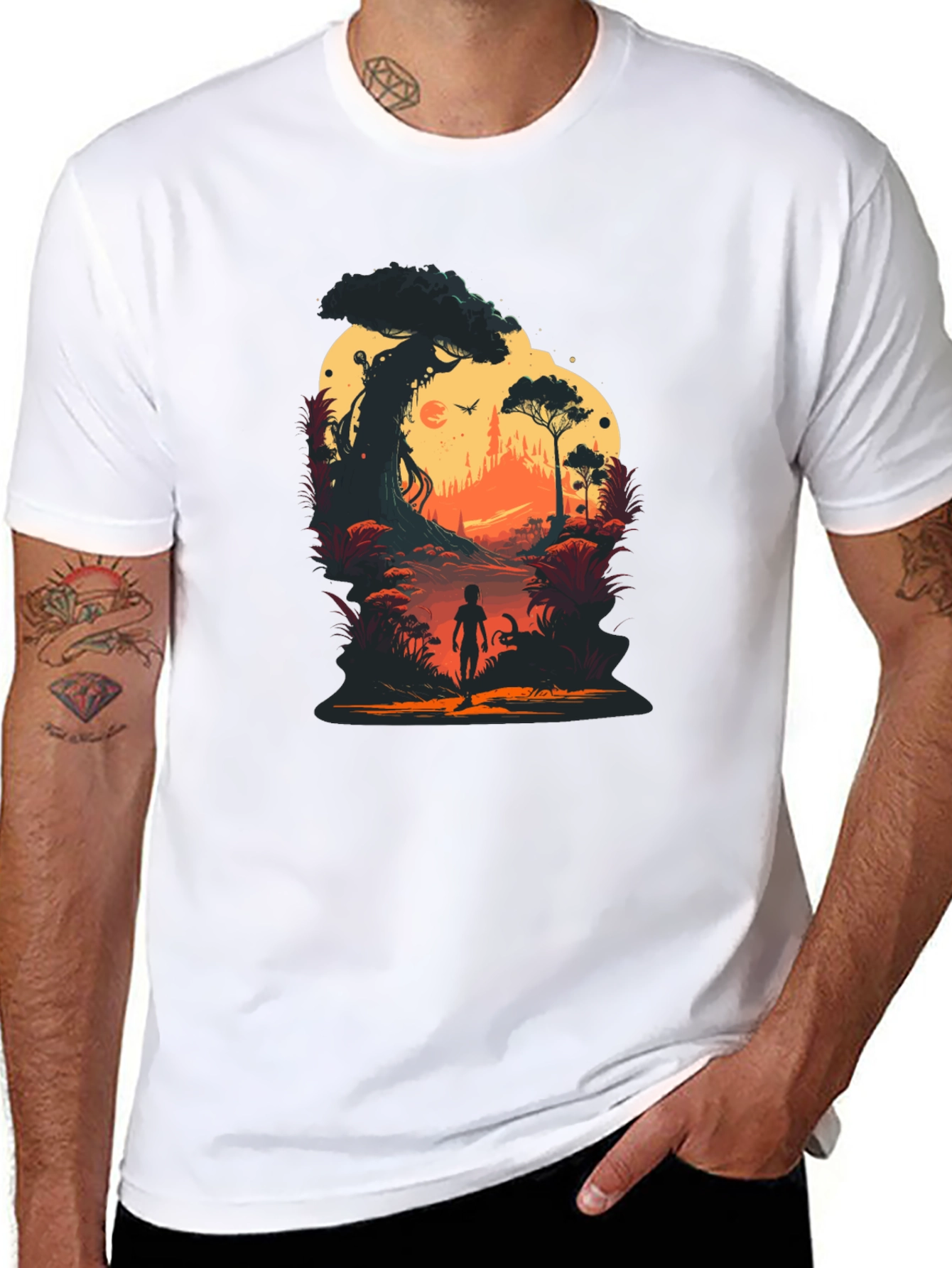 Sunset Forest Graphic Tee - Unique Silhouette Design