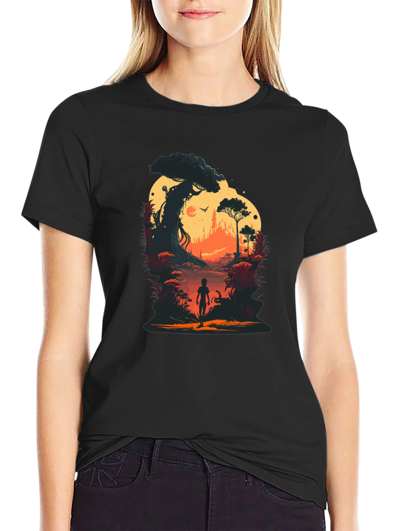 Sunset Forest Graphic Tee - Unique Silhouette Design