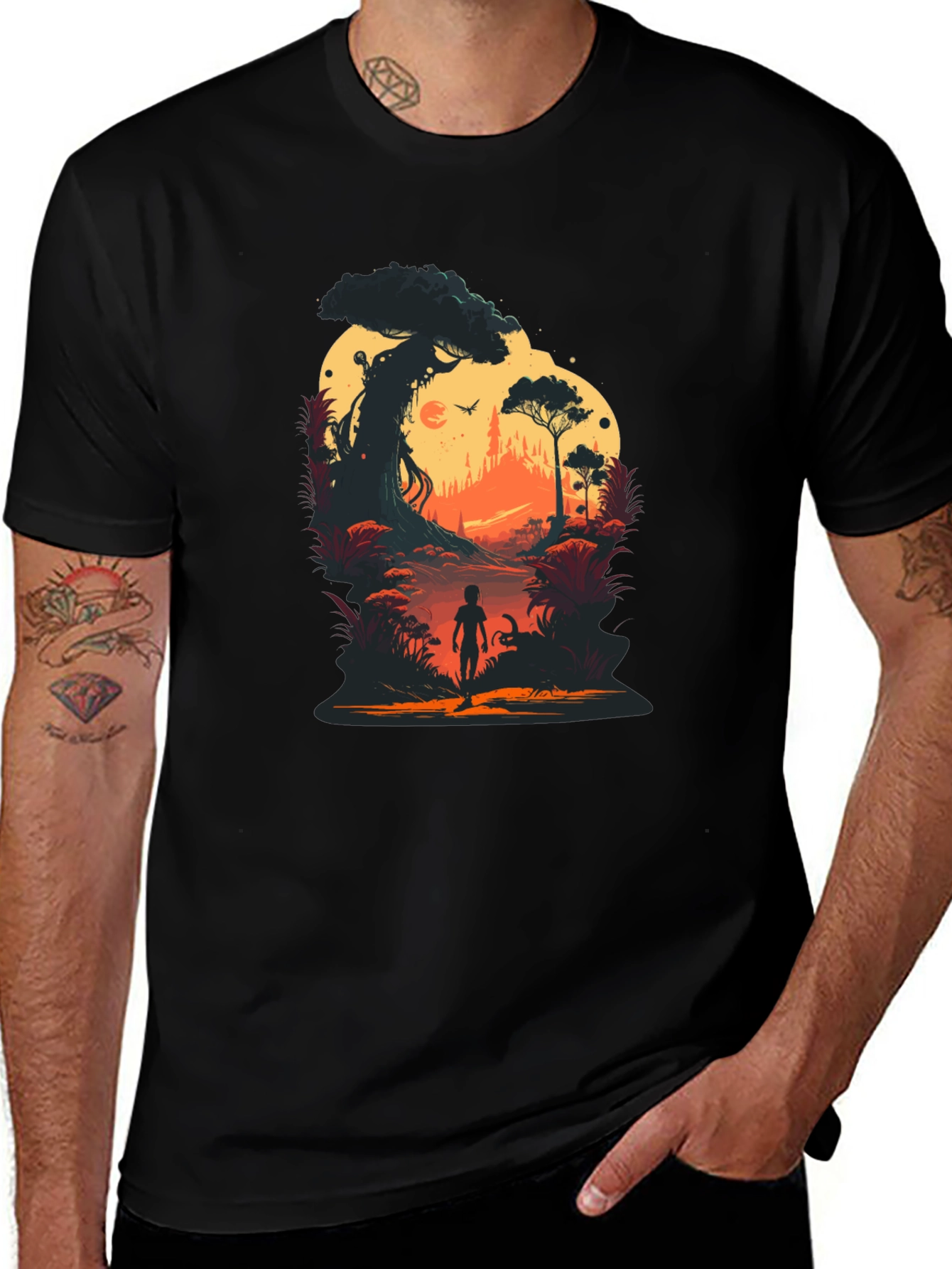 Sunset Forest Graphic Tee - Unique Silhouette Design