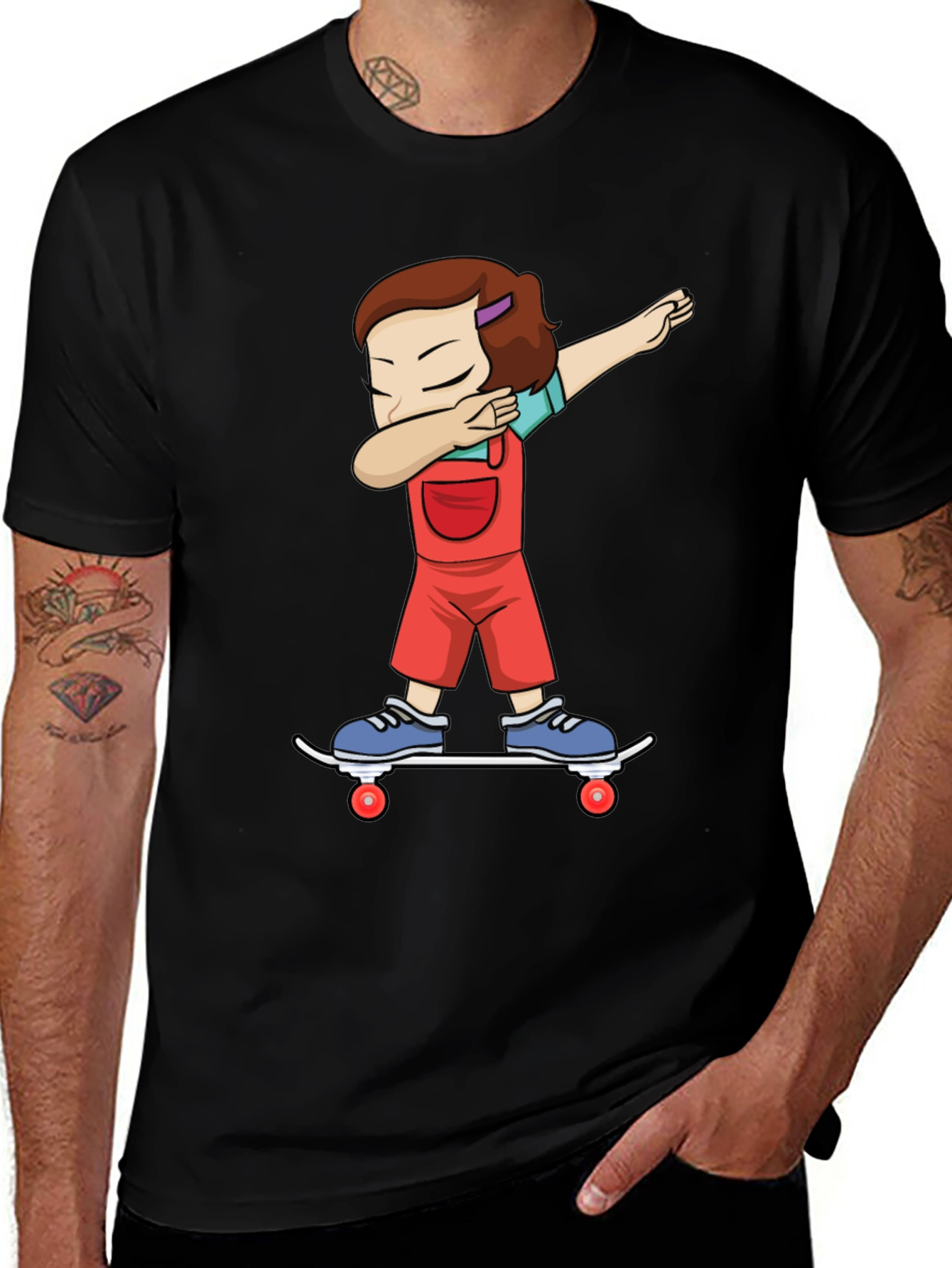 Cartoon Dab Girl Skateboarder T-Shirt - Stylish Graphic Tee