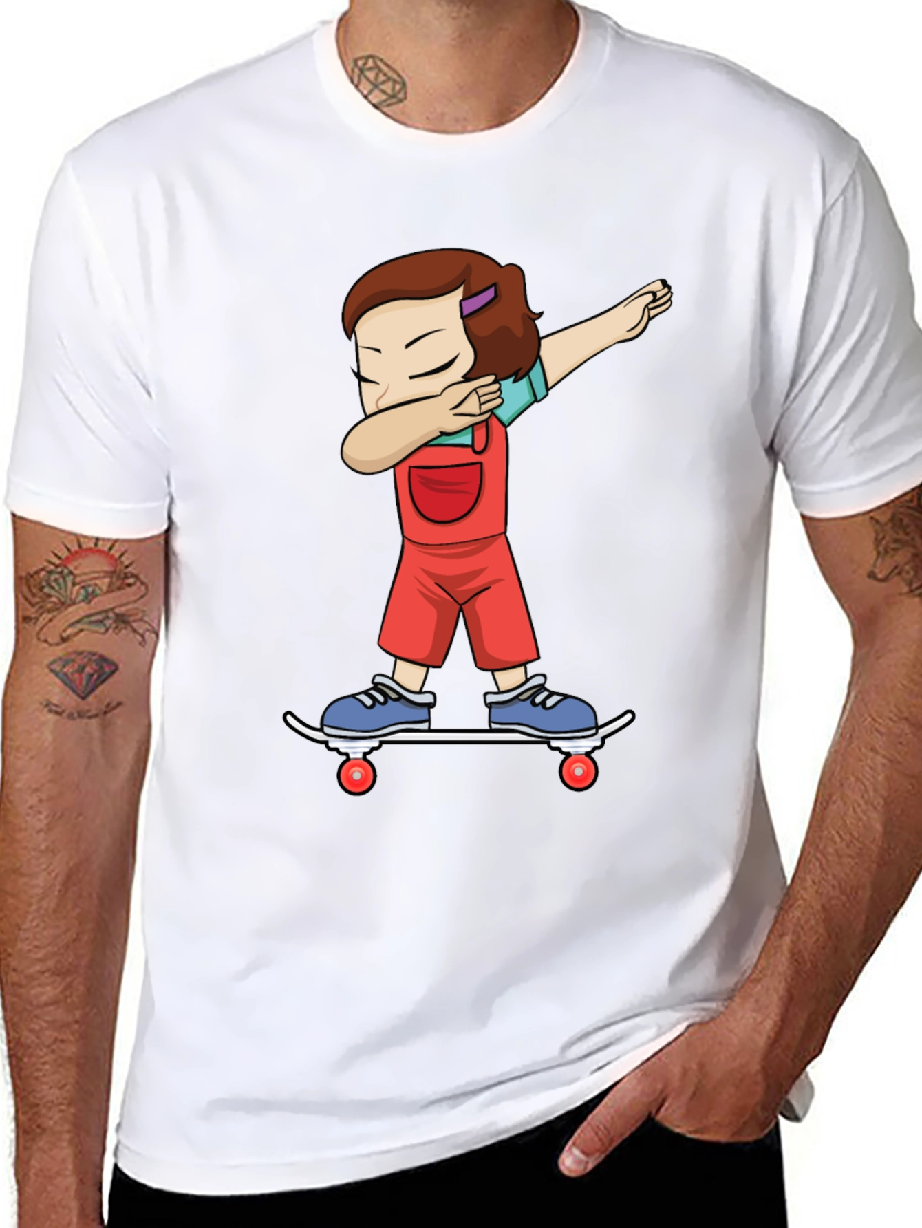 Cartoon Dab Girl Skateboarder T-Shirt - Stylish Graphic Tee