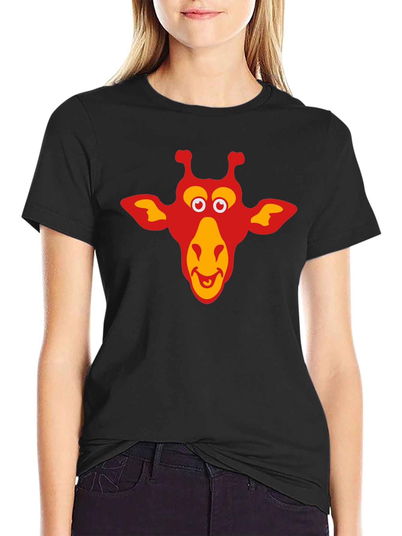 Giraffe Graphic Tee - Black Cotton T-Shirt