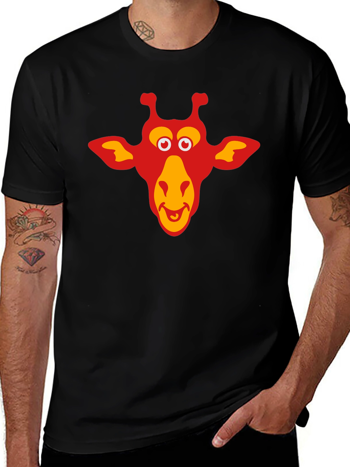 Giraffe Graphic Tee - Black Cotton T-Shirt