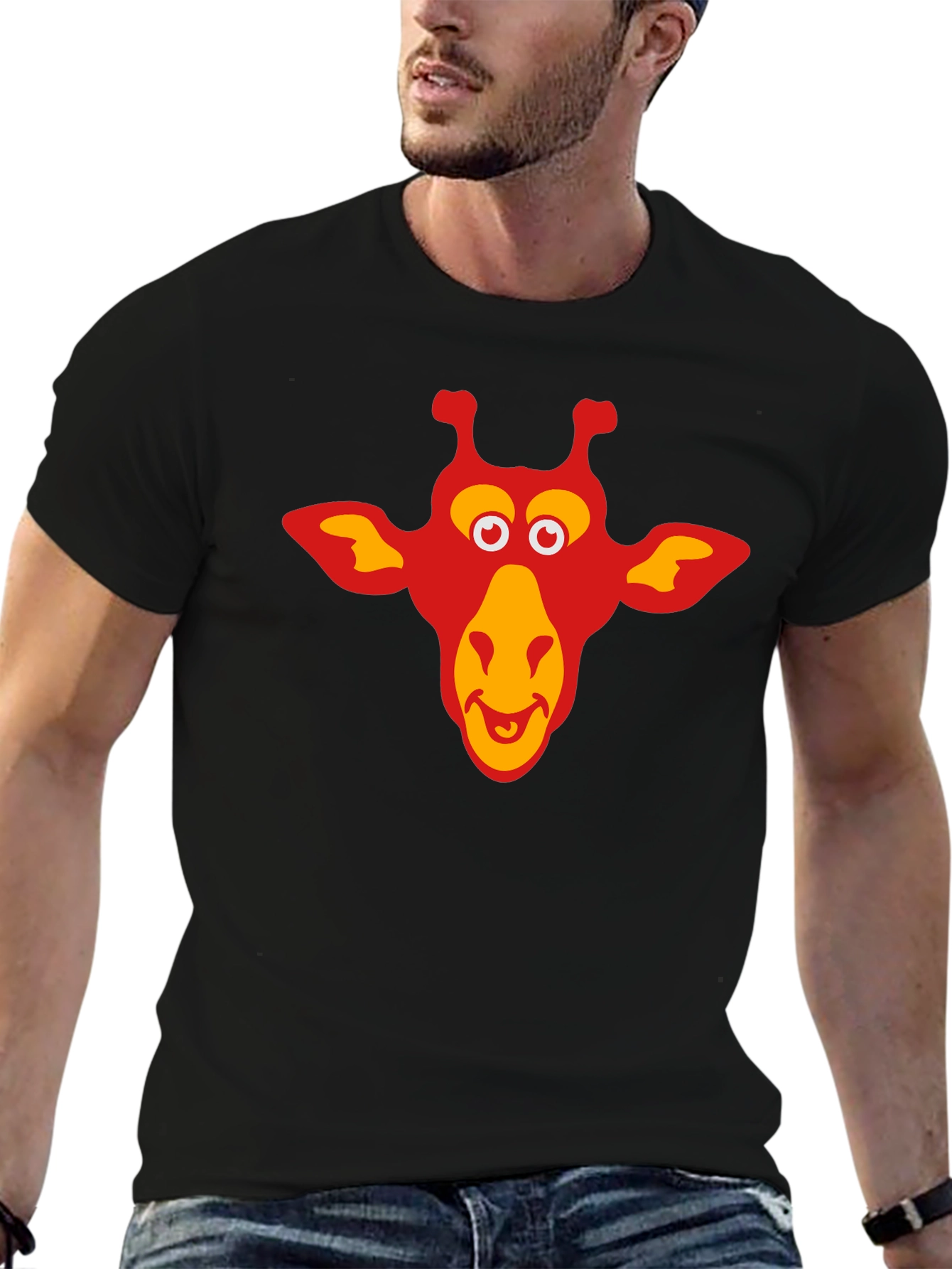 Giraffe Graphic Tee - Black Cotton T-Shirt