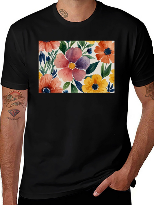 Floral Watercolor Graphic Black T-Shirt