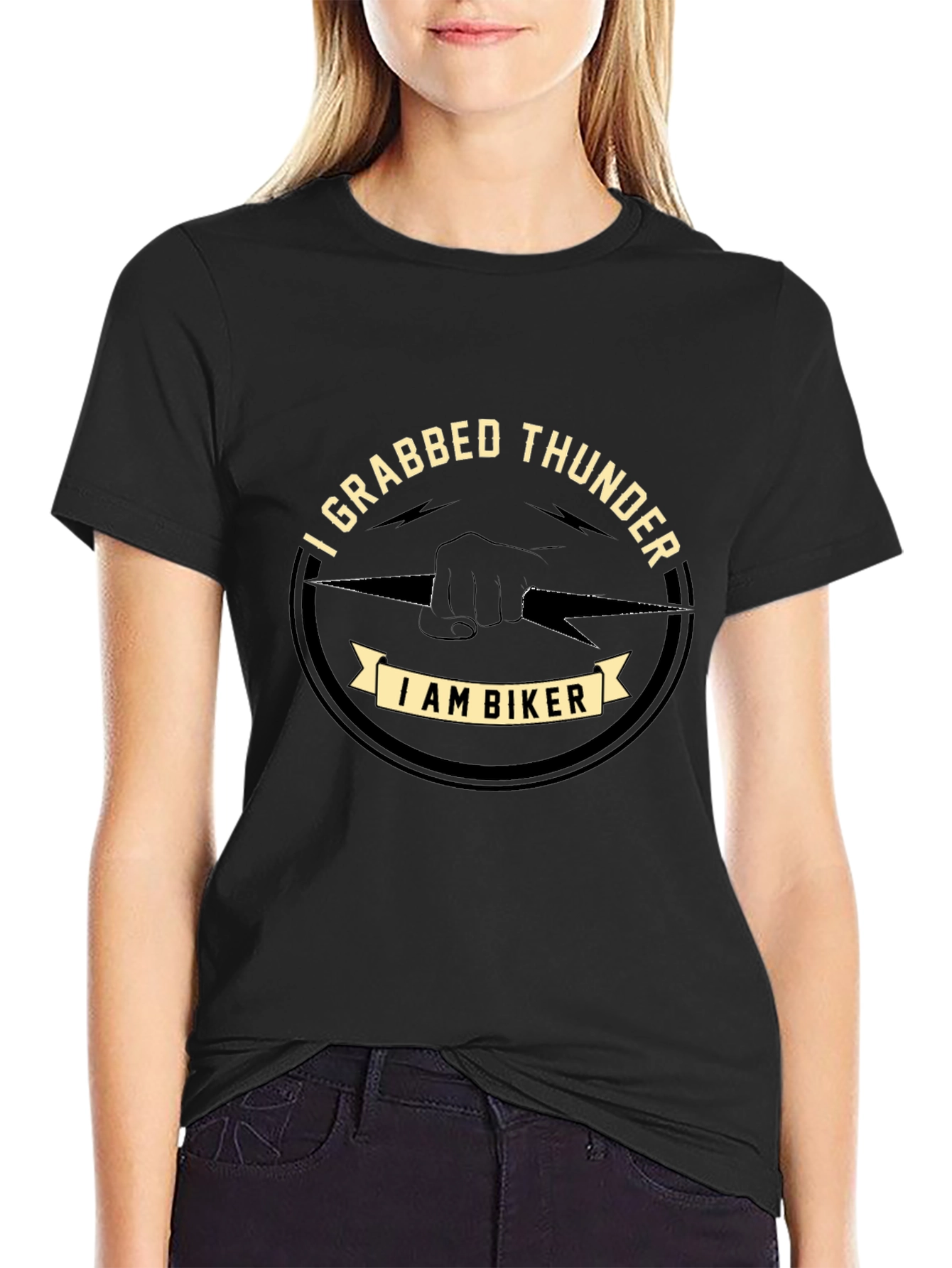 I Grabbed Thunder Biker Graphic T-Shirt - Black