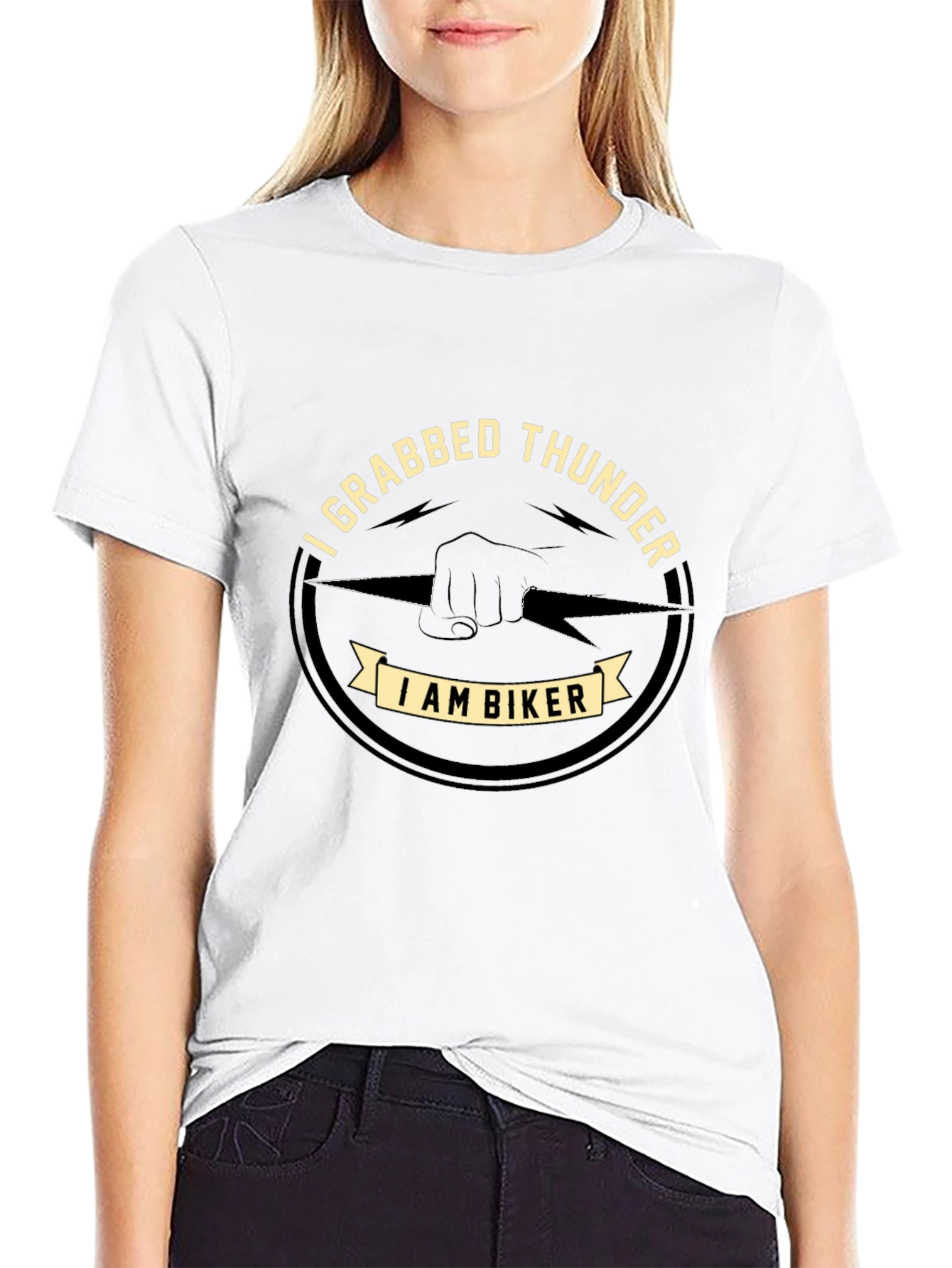 I Grabbed Thunder Biker Graphic T-Shirt - Black