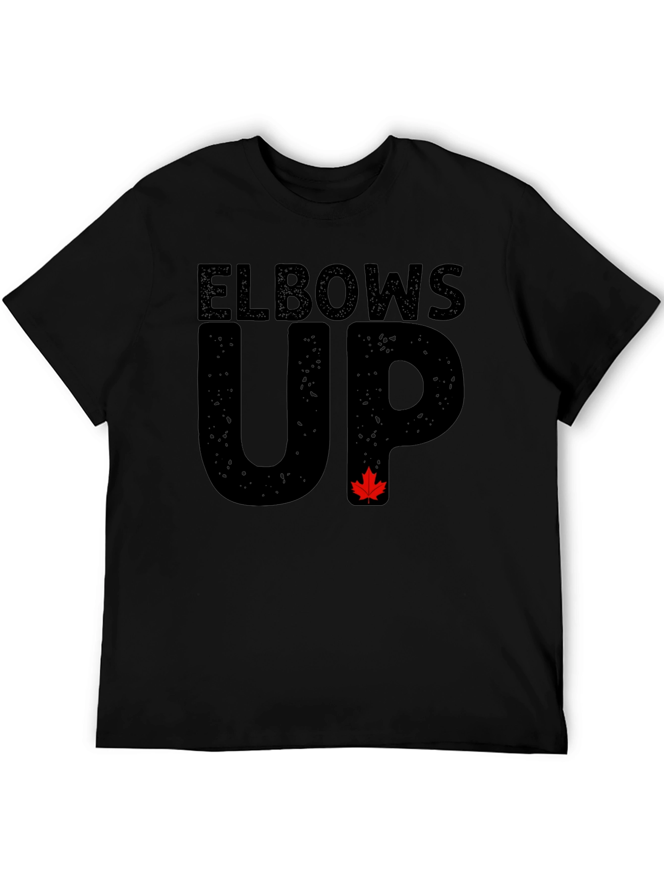 Elbows Up Black T-Shirt with Maple Leaf Accent