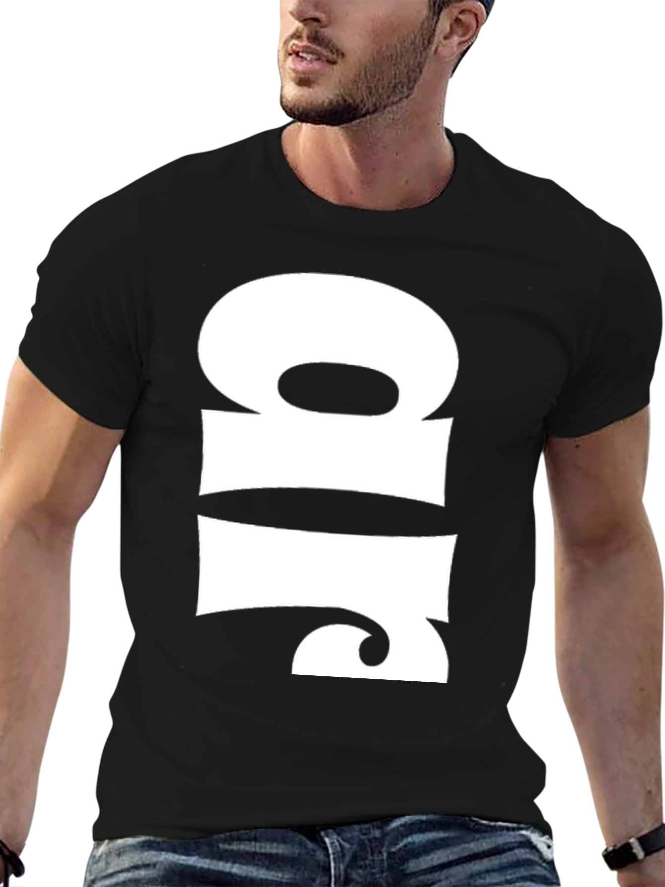 Abstract White Design on Black T-Shirt