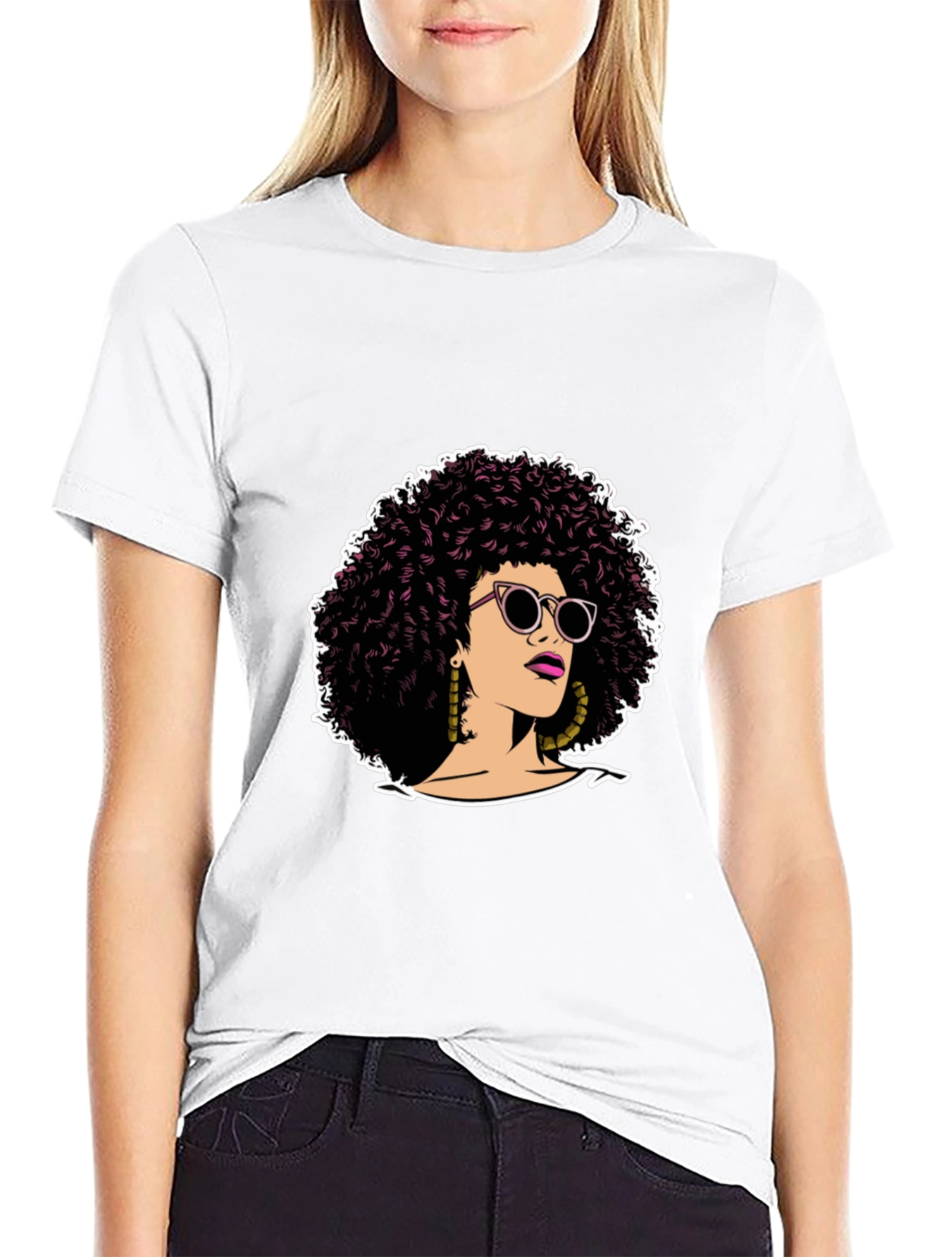 Afro Woman Graphic Tee - Stylish Black T-Shirt