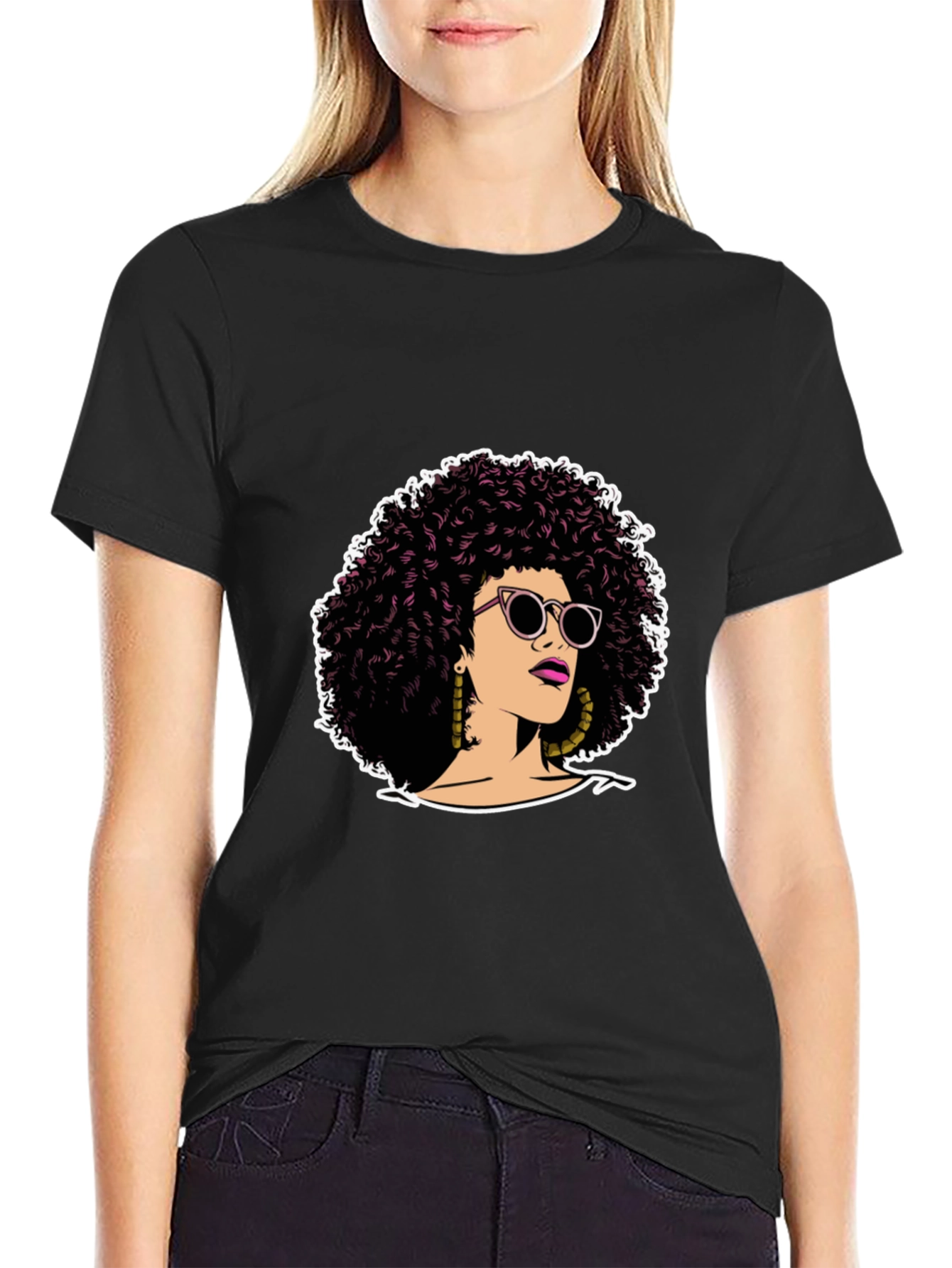 Afro Woman Graphic Tee - Stylish Black T-Shirt