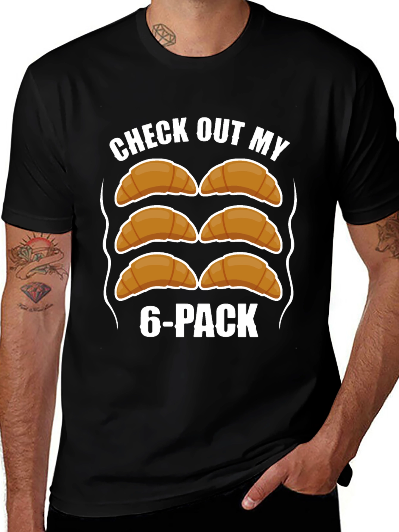 Funny Croissant 6-Pack T-Shirt - Abs Humor Tee