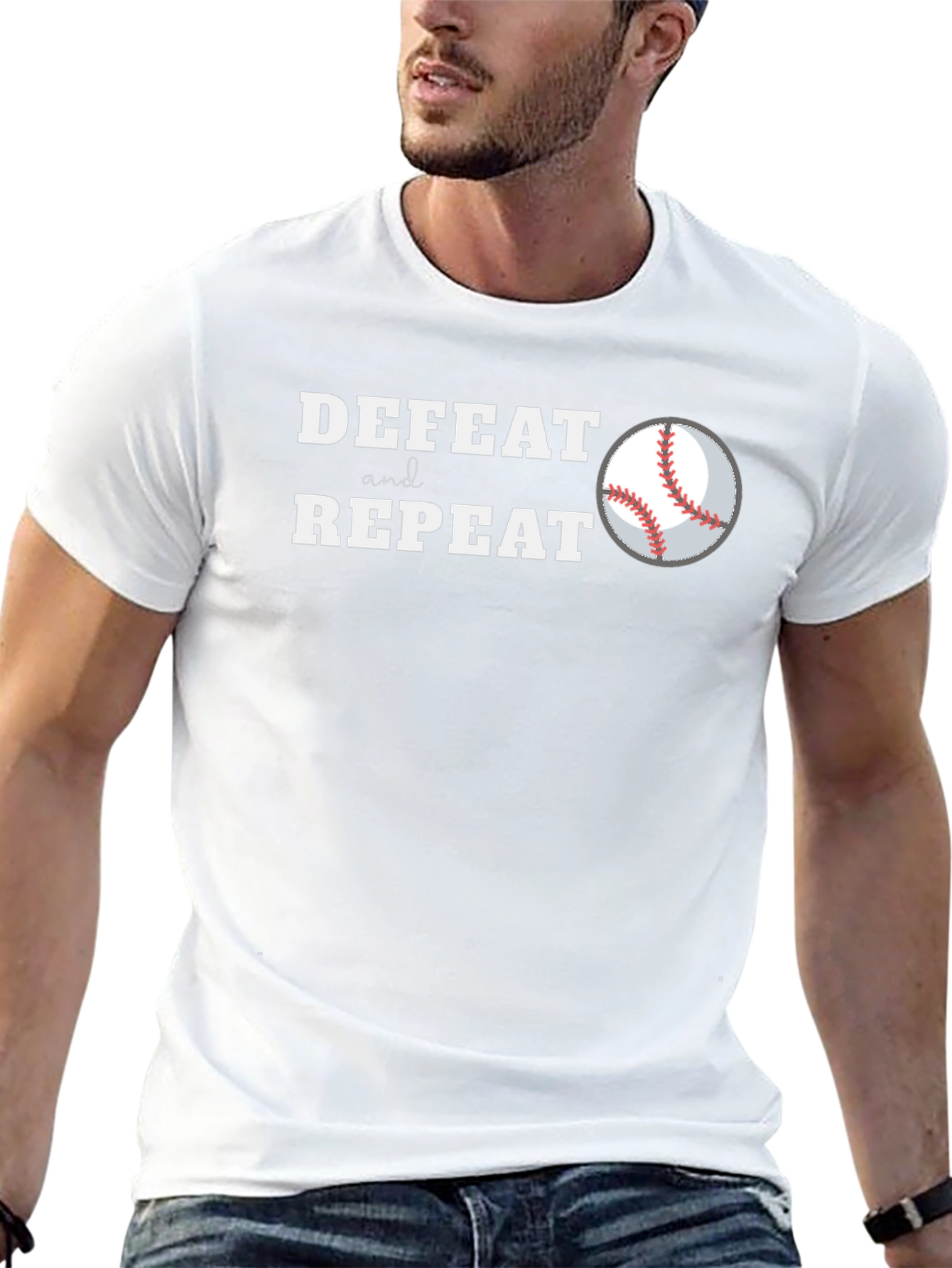 Defeat and Repeat Baseball Graphic T-Shirt