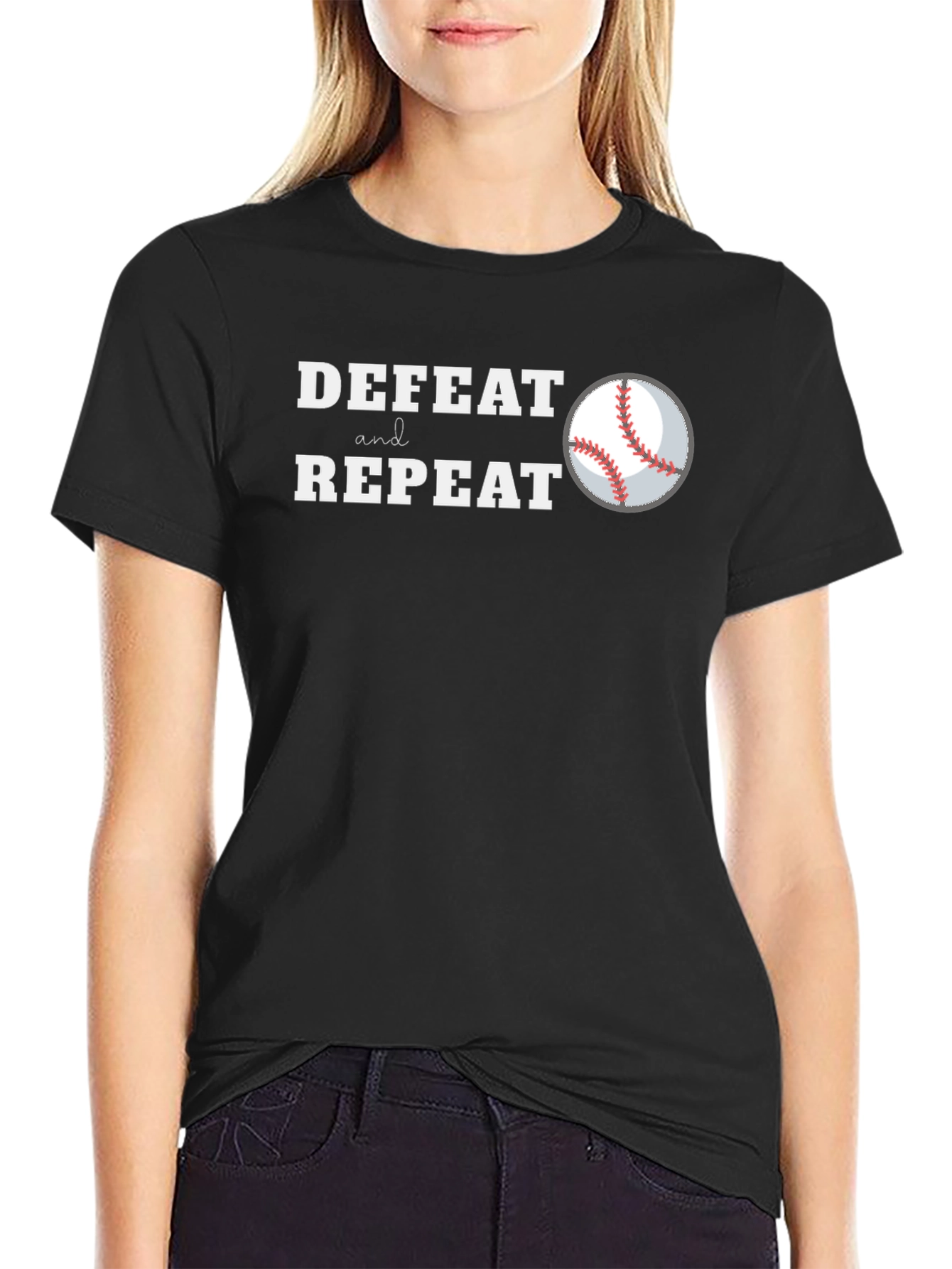 Defeat and Repeat Baseball Graphic T-Shirt