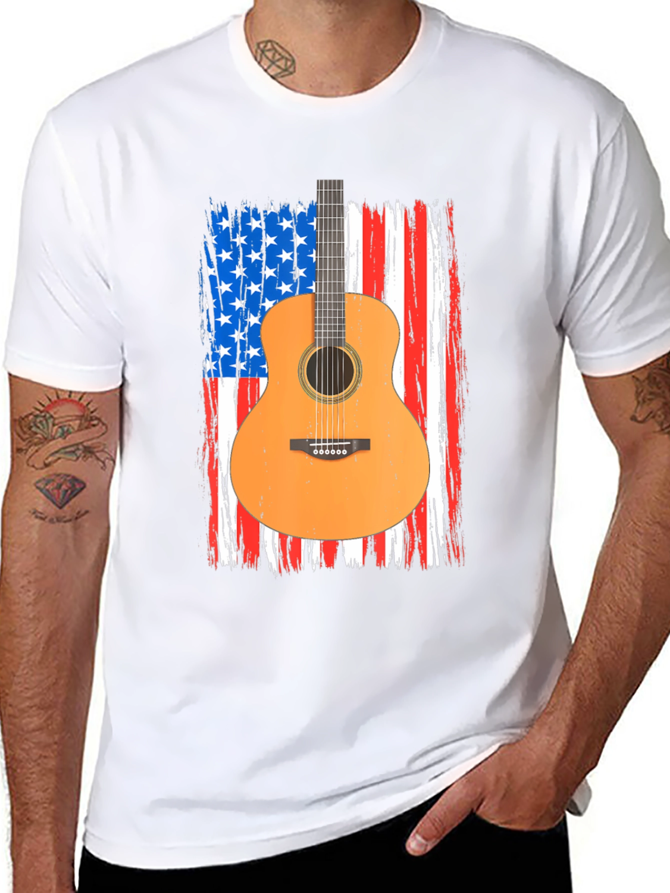 American Flag Guitar T-Shirt - Patriotic Music Tee