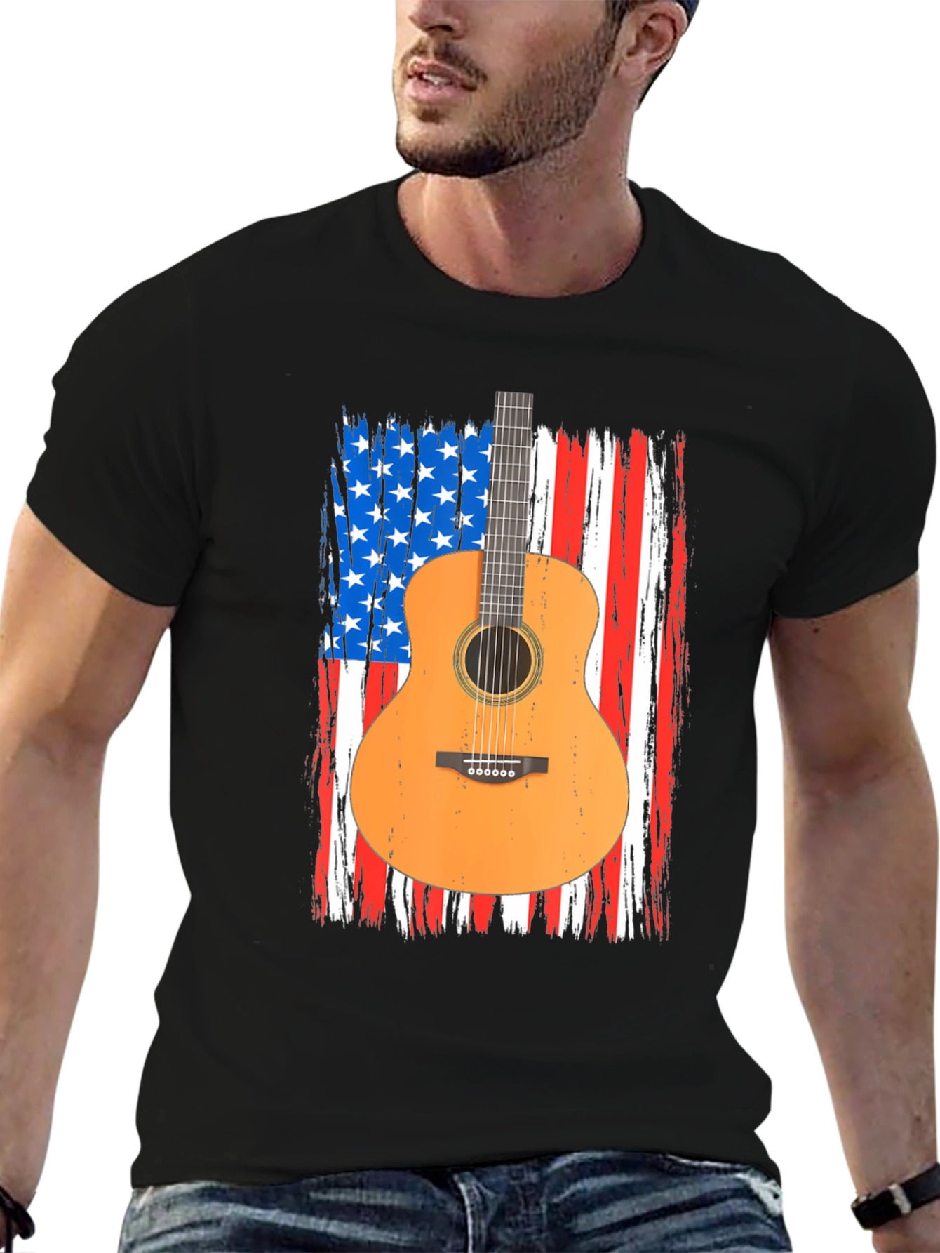 American Flag Guitar T-Shirt - Patriotic Music Tee