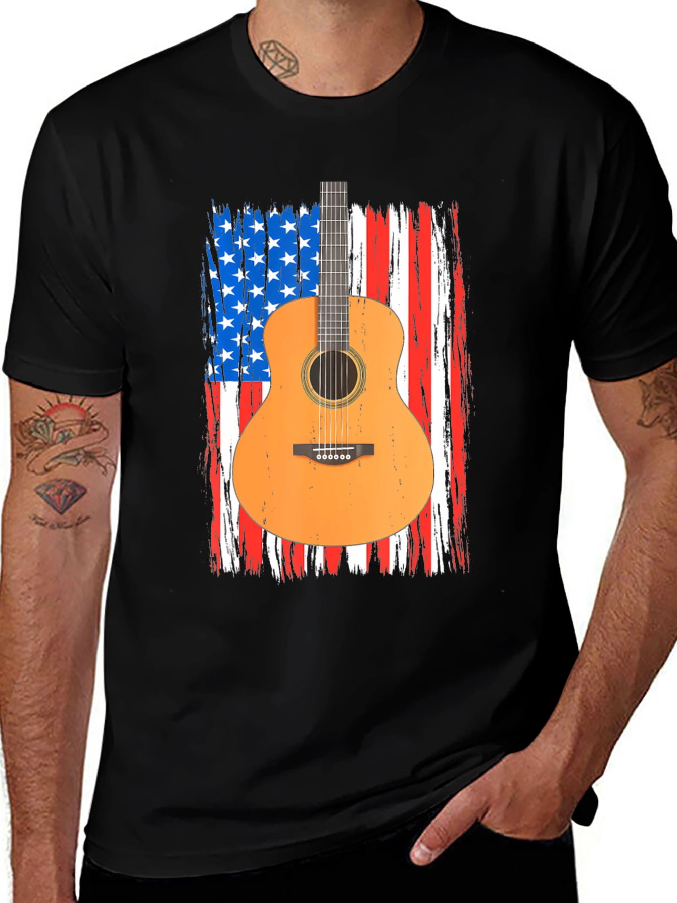 American Flag Guitar T-Shirt - Patriotic Music Tee