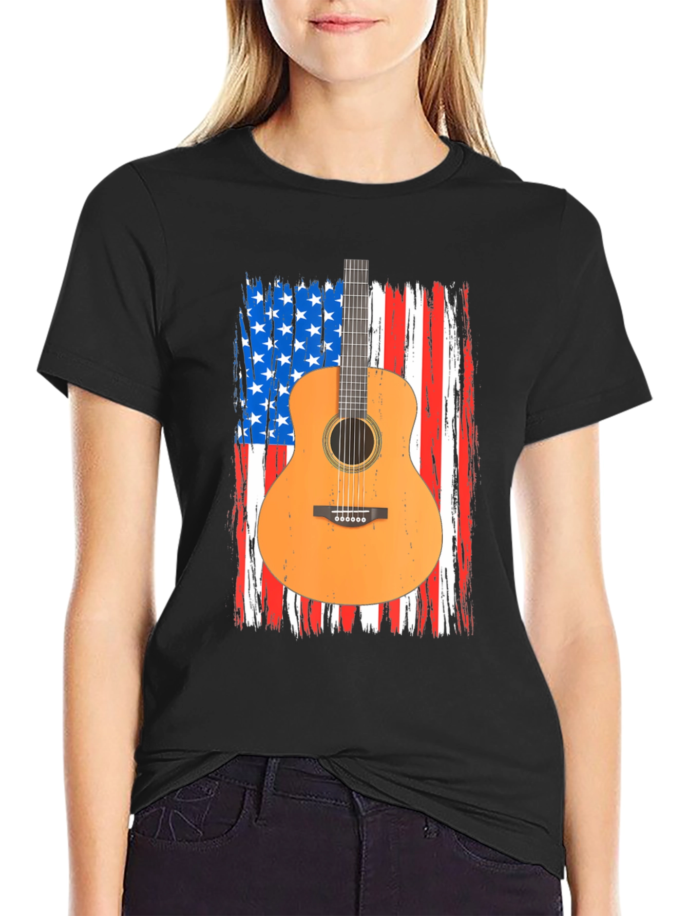 American Flag Guitar T-Shirt - Patriotic Music Tee
